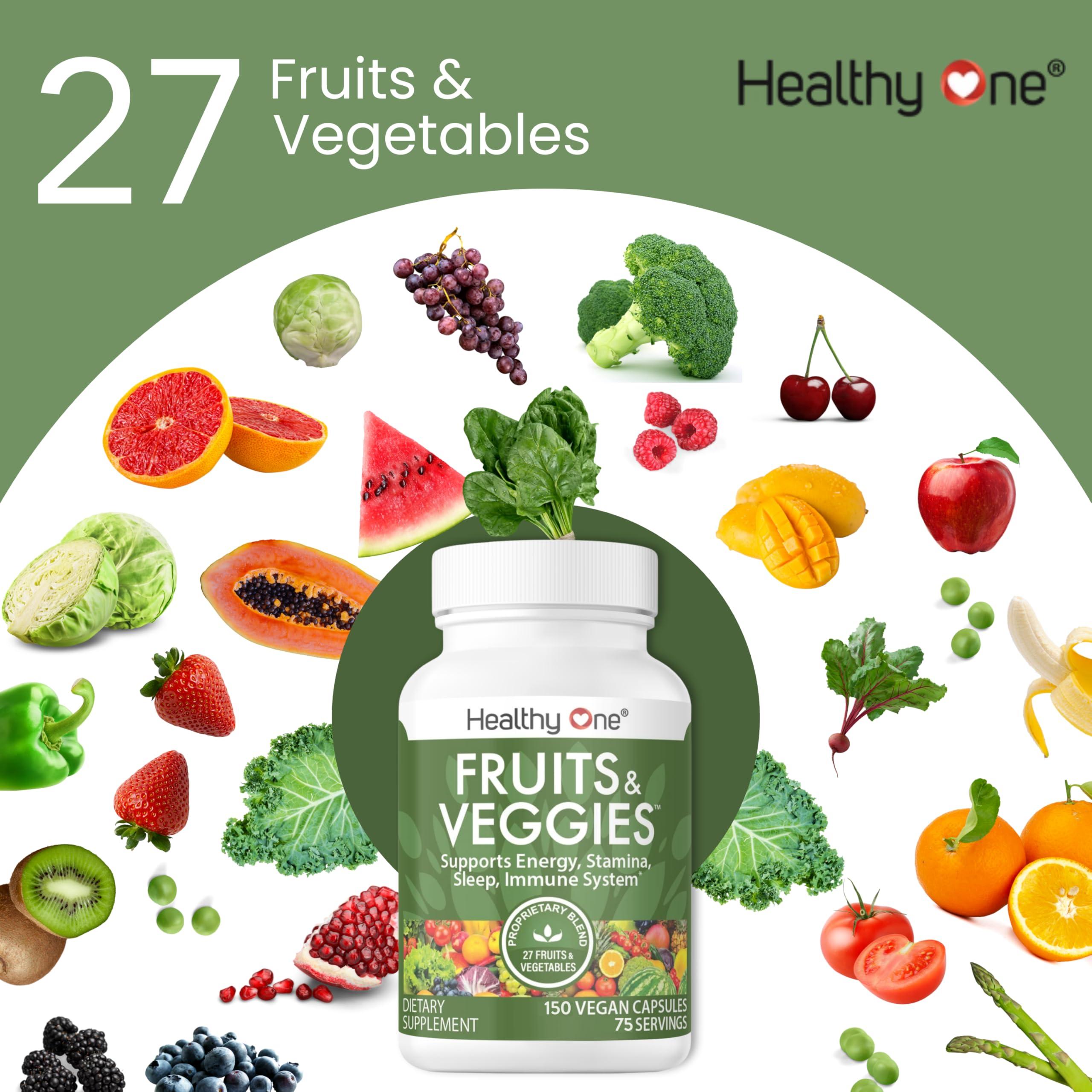 Healthy One Healthy One Fruits & Veggies - 27 Balanced Whole Foods of Nature - Vitamins - Minerals - Antioxidants - Detox - Vegetables - Kale - Broccoli - Spinach - Beets - Raspberries - Multivitamin - 120 Count