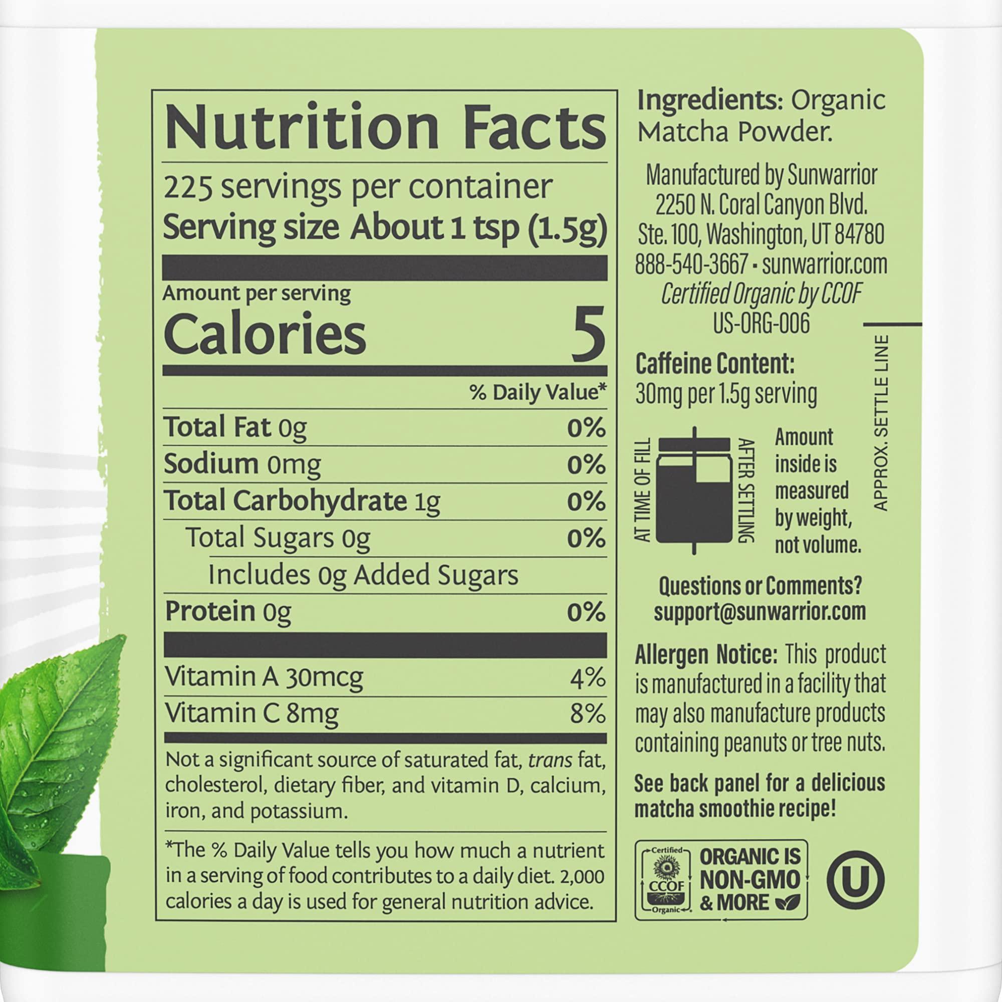 Sunwarrior Matcha Green Tea Powder | Keto Gluten Free Matcha Powder Organic Tea Culinary Grade for Smoothies Baking Teas Lattes Vegan Sugar Free Dairy Free | Harvest Organic Matcha 337g 225 Servings | Sunwarrior