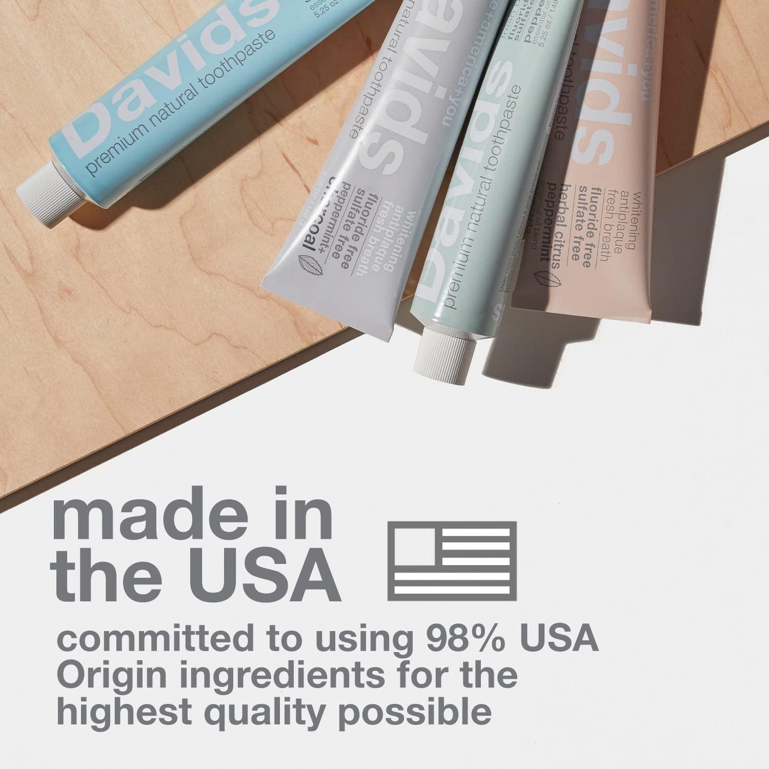 Davids Davids Fluoride Free Toothpaste, Teeth Whitening, Antiplaque, SLS (Sulfate) Free, Promotes Enamel Health, Mouth & Gum Detox, EWG Verified, Natural Peppermint, 5.25oz (3 Pack)