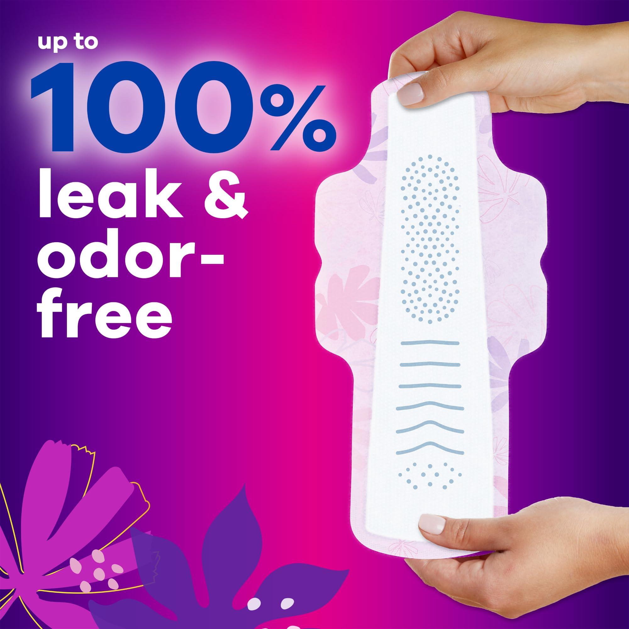 Always Always Radiant FlexFoam Pads for Women, Size 5, Extra Heavy Overnight Absorbency, 100% Leak & Odor Free Protection is Possible, with Wings, Scented, 26 Count