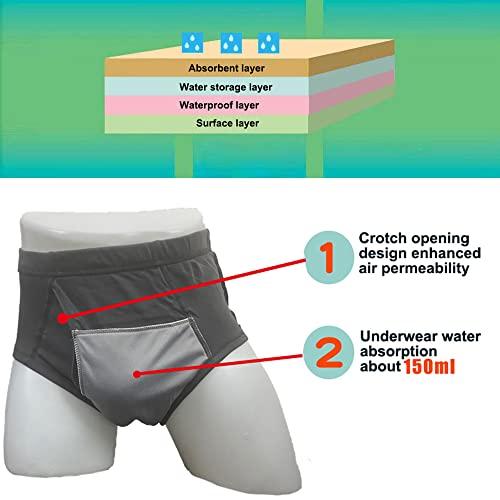 Esfeely 3-Pack Men’s Incontinence Underwear Cotton Regular Absorbency Reusable Washable Urinary Incontinence Briefs 150ml pad … (X-Large, Black)