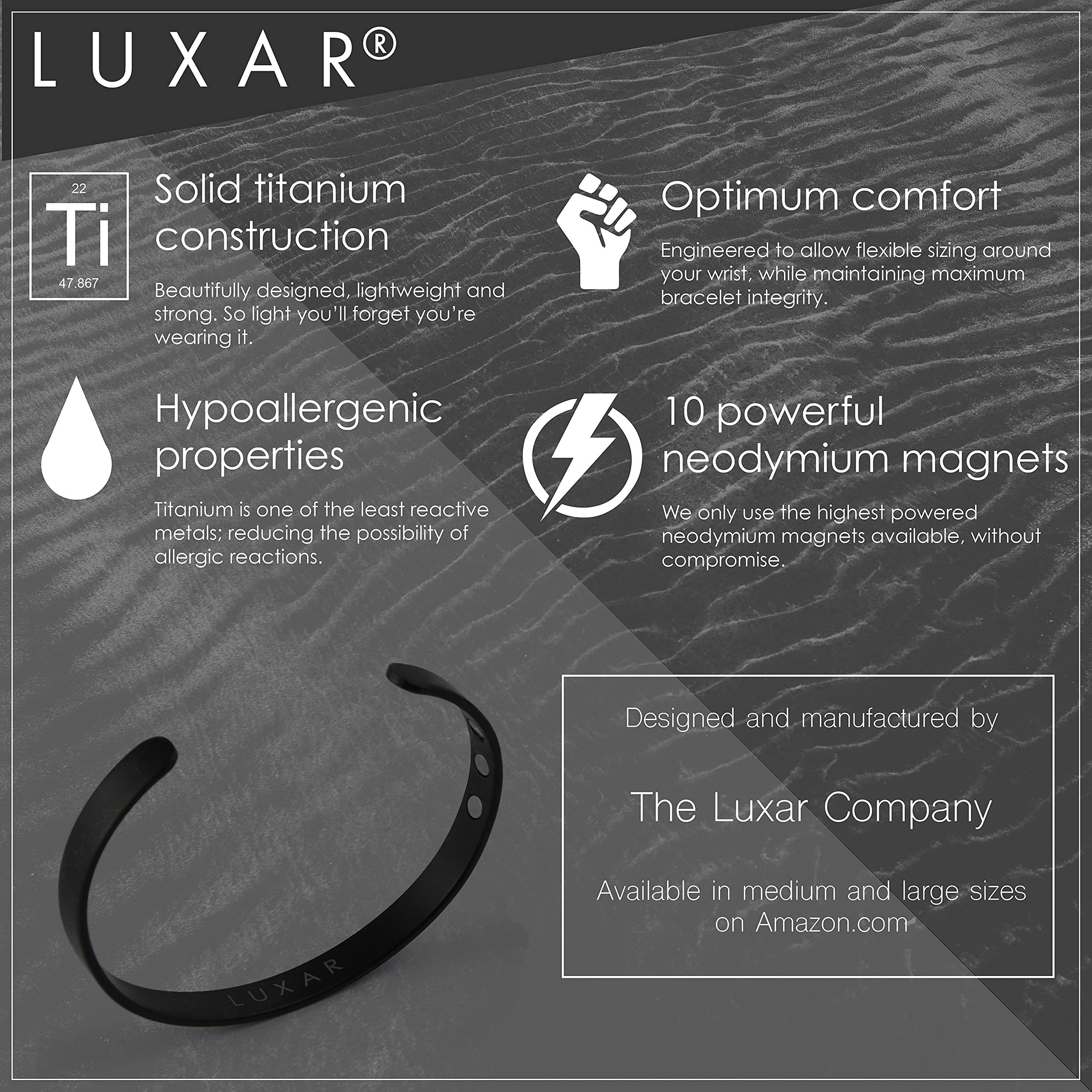 LUXAR LUXAR Men\'s/Women\'s Magnetic Therapy Bracelet | Solid Titanium or Solid Copper | Sophisticated Solid Titanium Bangle with Rare-Earth Neodymium Magnets (Black | Large)