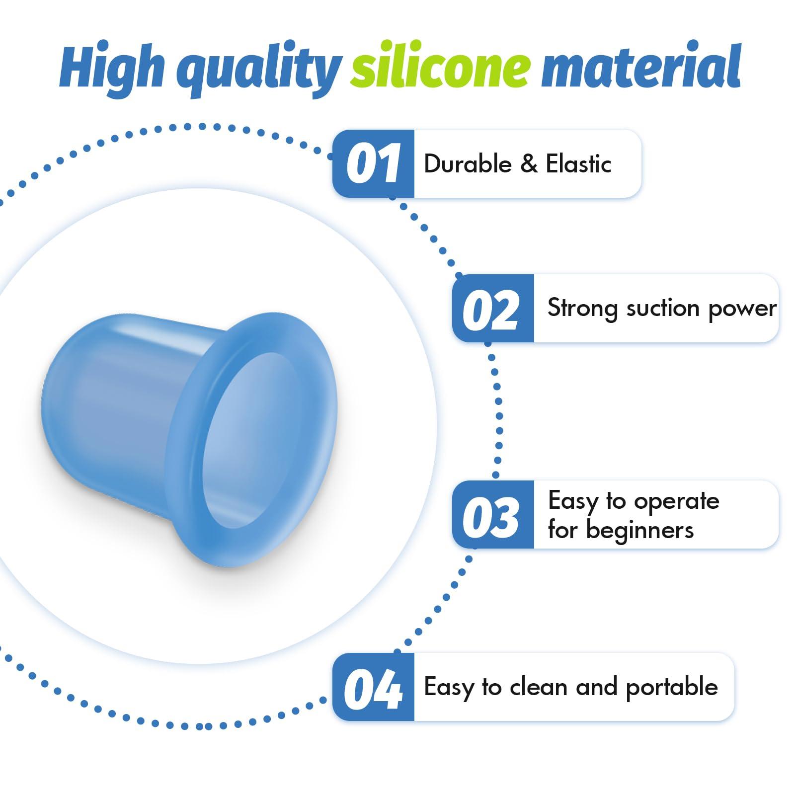 ELERA ELERA Silicone Cupping Therapy Sets, Cellulite Reduction Vacuum Cup - Cupping Kit for Massage Therapy (4 Cups)