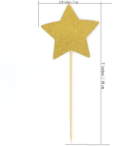 TooMeeCrafts TooMeeCrafts Double Sided Gold Glitter Star Cake Topper for Twinkle Twinkle Little Star Baby Shower Theme Decoration Pack of 12