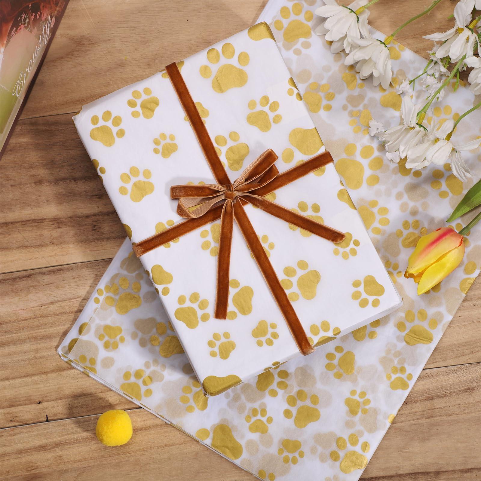 XIHIRCD 30pcs Dog Paw Tissue Paper, 20x14in Cute Paw Print Tissue Paper Gift Wrap Paper Puppy Paws Tissue Paper Sheets for Gift Packaging Wedding Birthday Party Supplies(Gold)