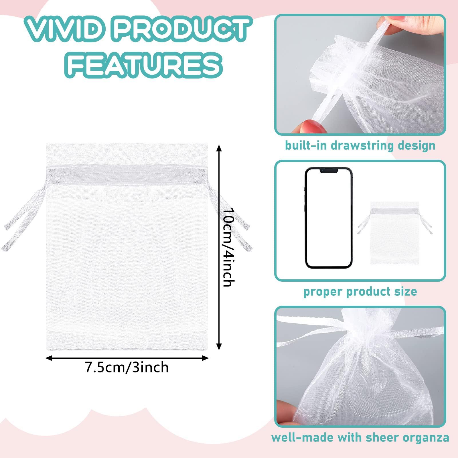 Hoolerry 500 Pcs Organza Gift Bags Jewelry Bags Small Mesh Bags Drawstring Sachet Bags Wedding Favor Bags Bracelet Bags for Packaging Sheer Bags Jewelry Pouches for Small Gifts (White, 3 x 4 Inch)
