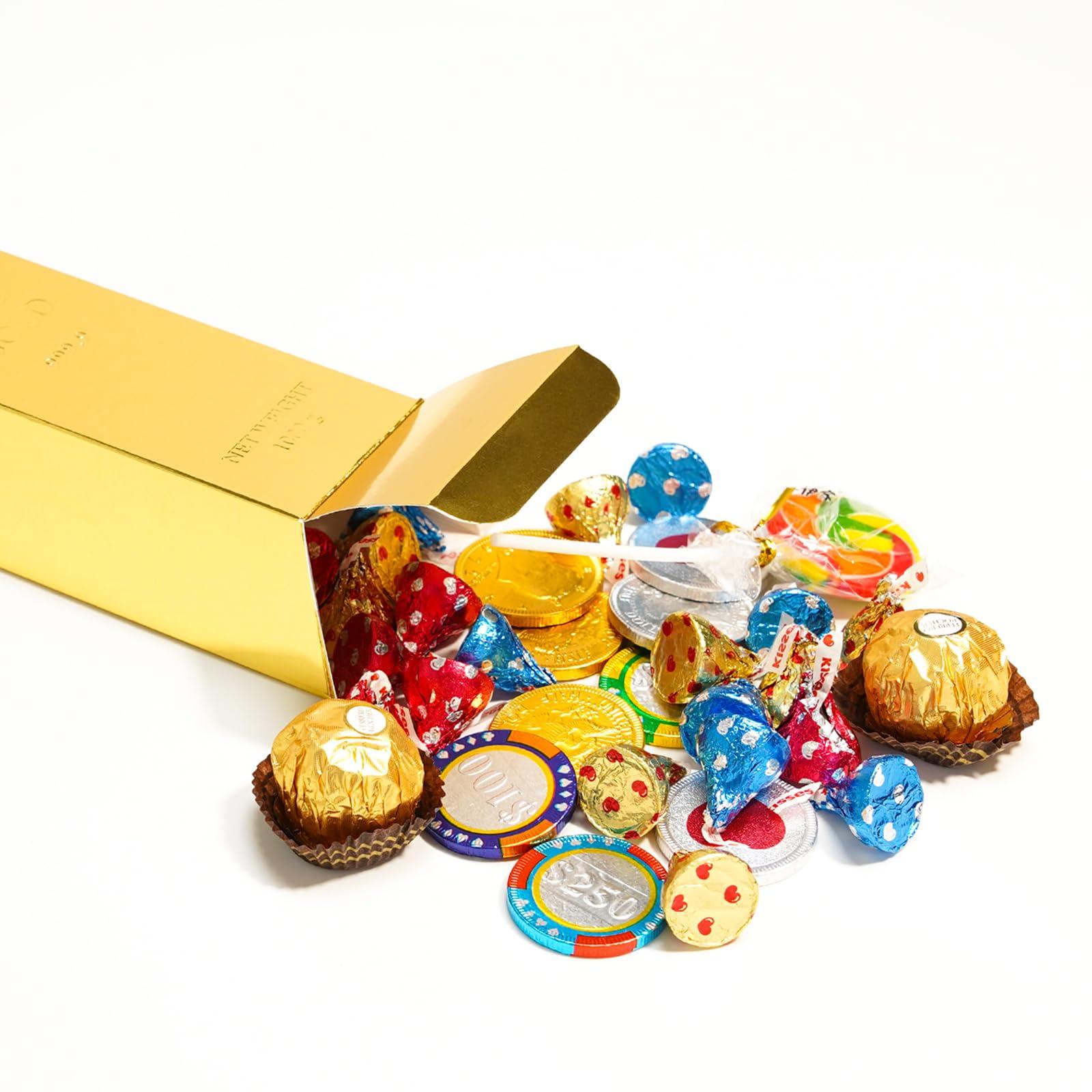 UnicoPak UnicoPak 90 Pack Gold Bar Gift Boxes Party Favors Treasure Hunt Chocolate Coins Candy Treat Boxes for Pirate Casino Golden Birthday Money Gifts Themed Party