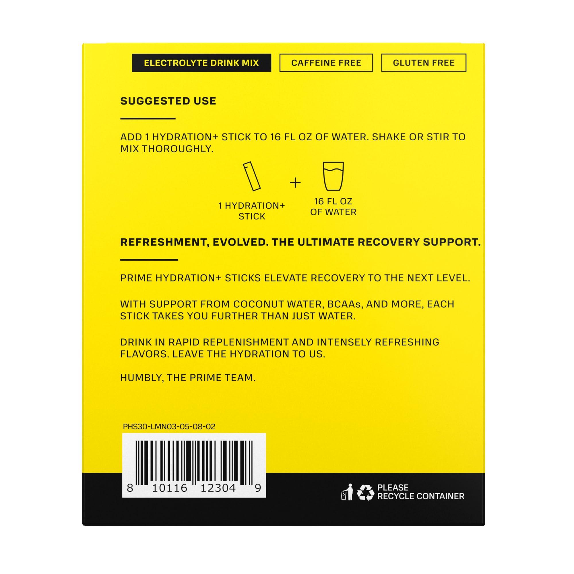 PRIME HYDRATION PRIME HYDRATION+ Sticks Lemonade | Hydration Powder Single Serve Sticks | Electrolyte Powder On The Go | 250mg BCAAs, B Vitamins, Antioxidants | Low Sugar | Caffeine-Free | Vegan | 48 Sticks