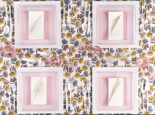 EcoQuality EcoQuality 7.75\" inch Disposable Square Translucent Pink Plastic Plates with Gold Rim, China Like Party Plates, Heavy Duty Dessert Plate, Salads, Weddings, Baby Showers, Catering, Non Toxic (10)