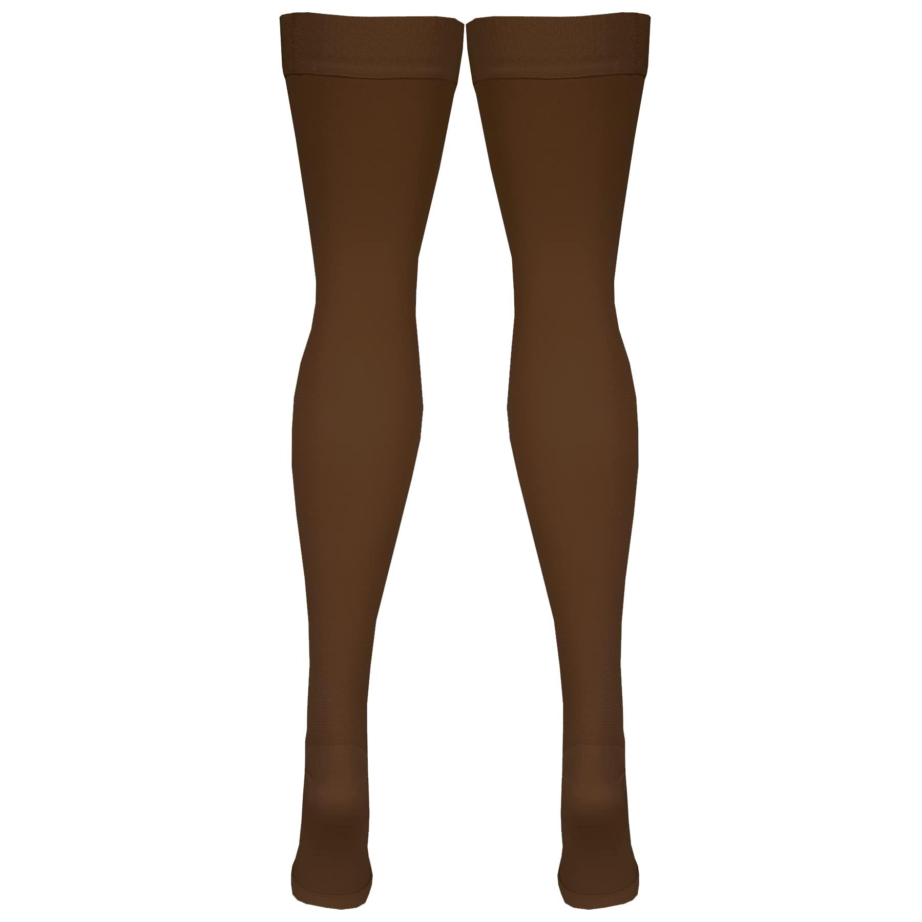 NuVein NuVein Medical Compression Stockings, 20-30 mmHg Support, Women & Men Thigh Length Hose, Open Toe, Brown, 2X-Large