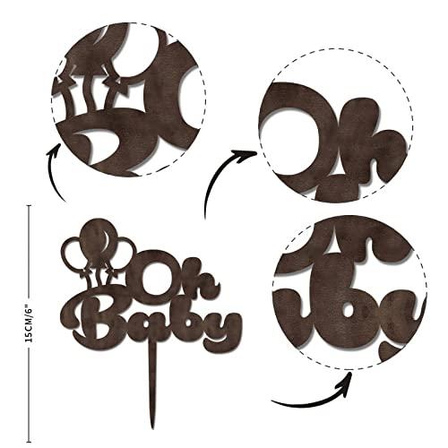 sanxnjana Wooden Baby Shower Baby Baptism Cake Topper Oh Babies Decorative Rustic Wood Cake And Cupcake Topper Cake Decoration for Newbaby Welcome Party Photo Booth Props Baby Birthday Party Decorations