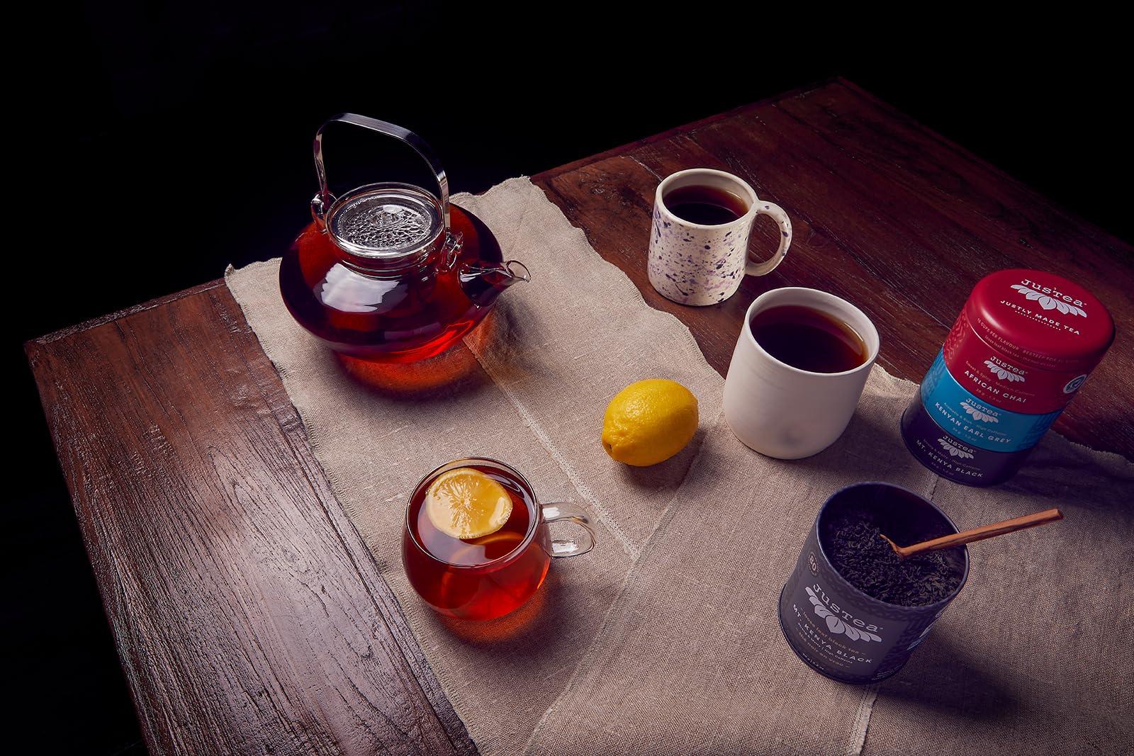 JusTea JusTea Black Tea Trio | Stacking Tins Variety Pack with Hand Carved Tea Spoon | Loose Leaf Tea | High Caffeine | Award-Winning | Fair Trade | Non-GMO