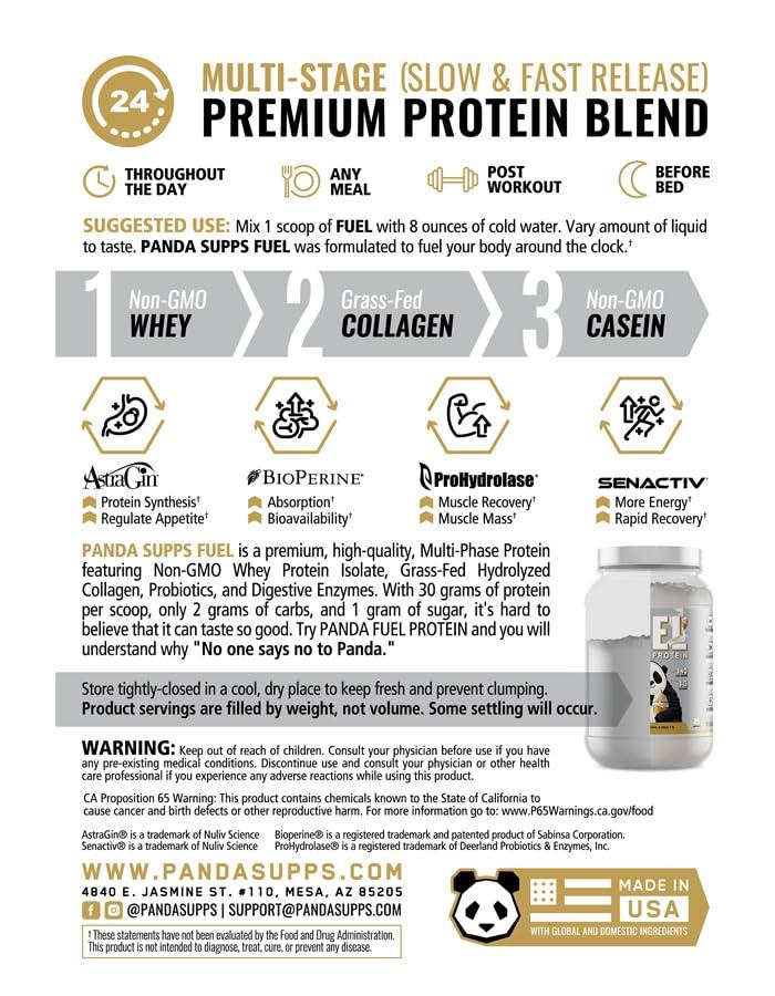 Underground Bio Labs PANDA FUEL Premium Protein Non-GMO Whey Protein Isolate ,Grass-Fed Hydrolyzed Collagen, Whey, Casein Protein, Egg Protein, Pro-Biotics, Digestive Enzymes.Multi-Stage 25 Servings (Vanilla Ice Cream)