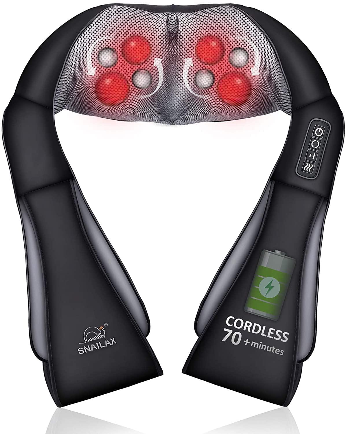 Snailax Snailax Cordless Neck Back Massager - Shiatsu Neck and Shoulder Massager with Heat, Portable Massagers for Neck and Back, Lumbar, Foot Electric Massage Pillow