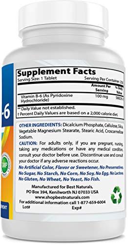 Best Naturals Best Naturals Vitamin B6 Tablet, 100 mg, 250 Count
