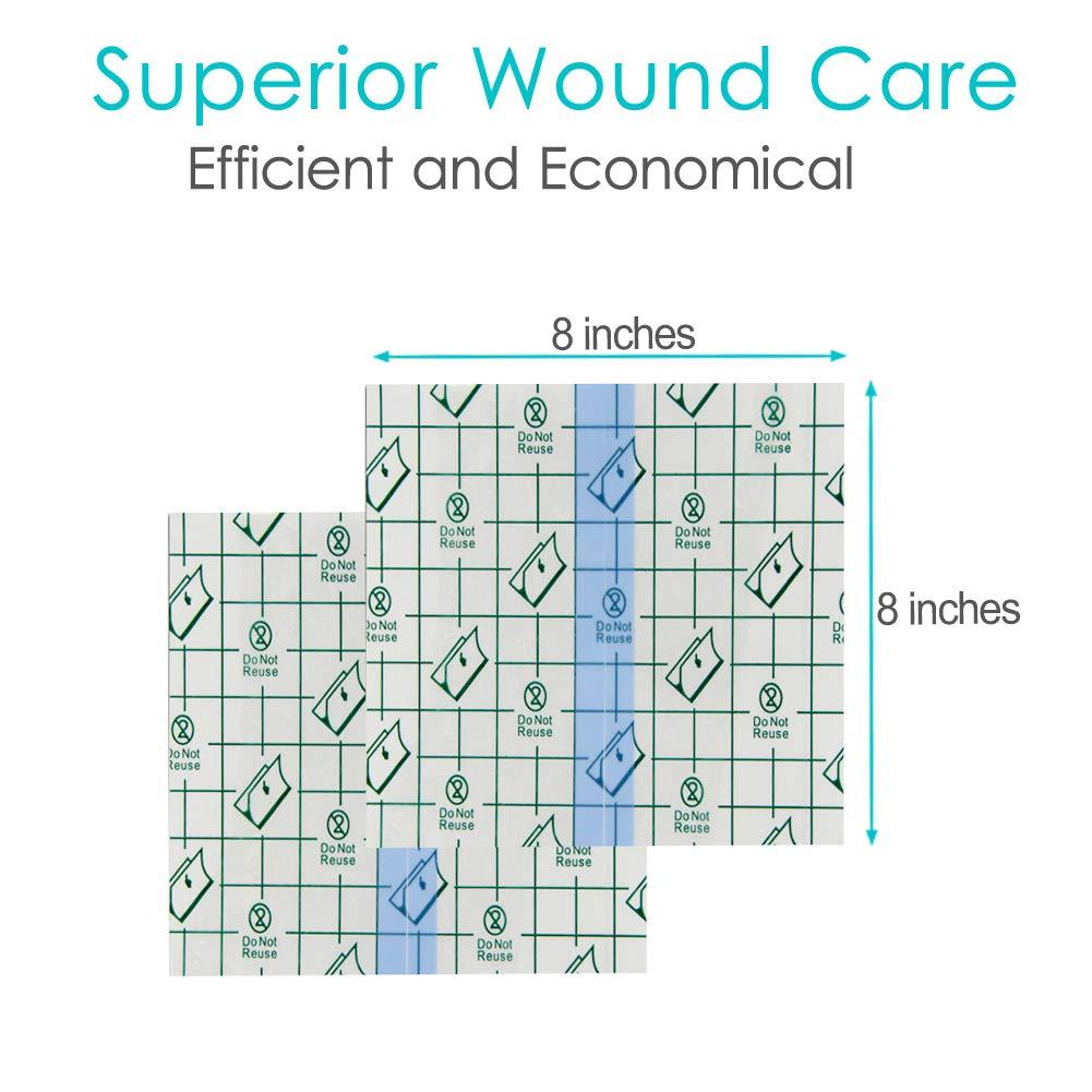 Hola Health Waterproof Shower Protector Bandage 8x8 inch for Large Port Surgery Incisions Guard Tattoo Second Skin Healing Aftercare Cover Bath Patch Transparent Film Clear Adhesive Wounds Dressing (Pack of 50)