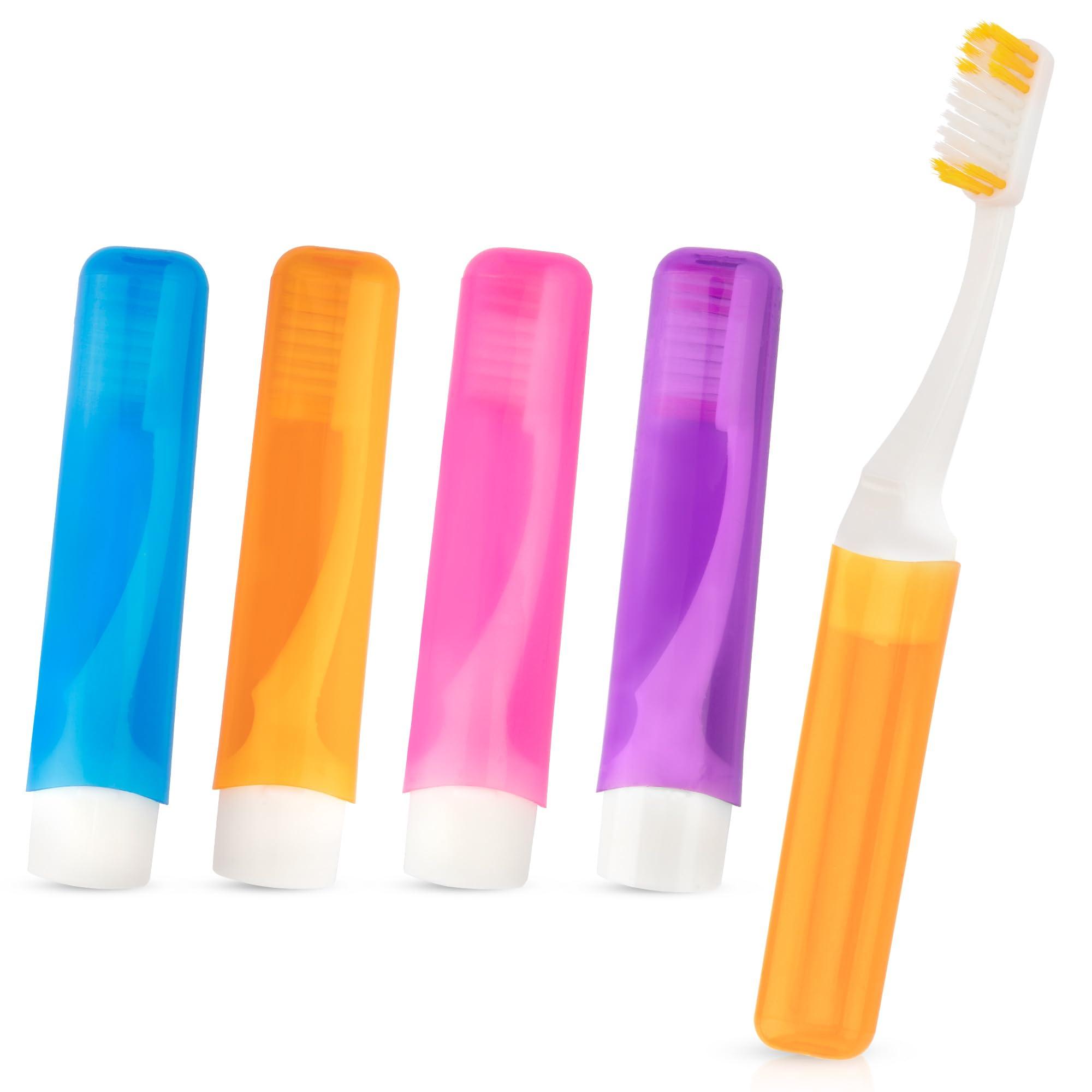 iRFKCIOW Travel Toothbrush 4 Pack Mini Toothbrush Soft Travel Toothbrush Set Portable Folding Travel Size Toothbrush with Toothbrush Case Individually Wrapped Small Toothbrush for Home Camping Hiking School