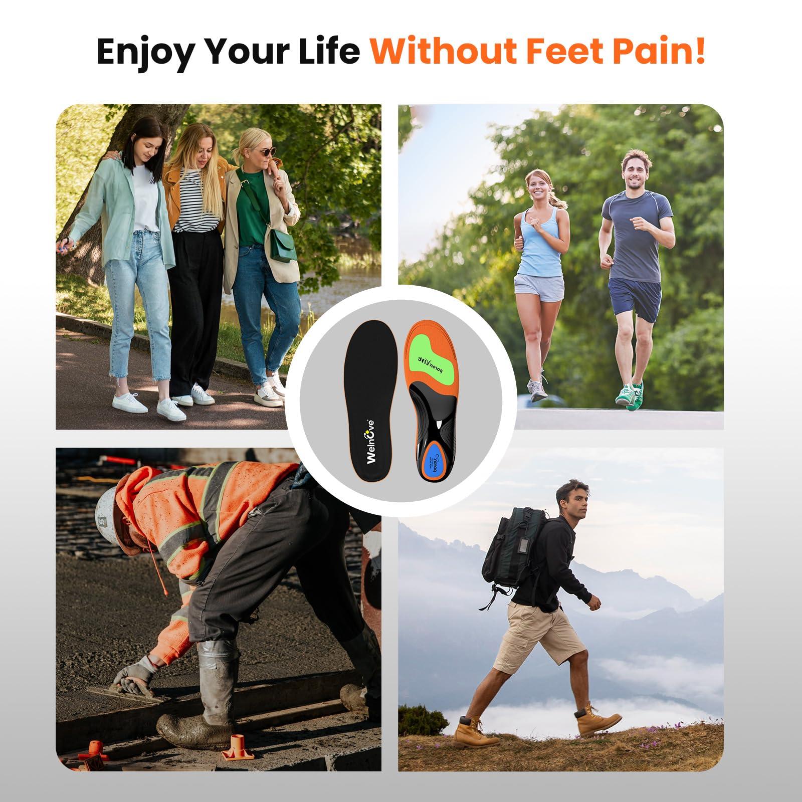 Welnove Work Boot Insoles Plantar Fasciitis - Welnove Heavy Duty Inserts for Pain Fatigue Relief, Standing All Day - High Arch Support Shoe Insoles Orthotic for Flat Feet, Achilles Tendonitis, Men Women (XS)