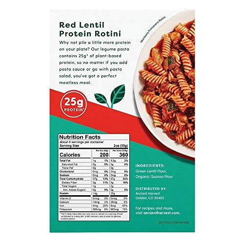 Ancient Harvest Ancient Harvest Gluten-Free Plant-Based High-Protein Vegan Pasta, Red Lentil and Quinoa Rotini, 8 Ounce Boxes (Pack of 6)
