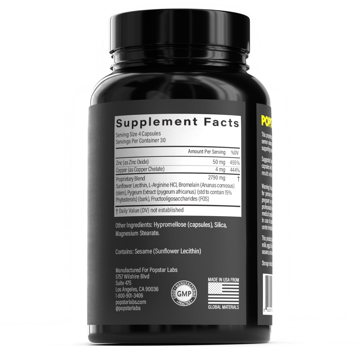 POPSTAR POPSTAR Labs Semen Volume Booster - Men\'s Semen Health & Fertility Supplement - Doctor Formulated to Increase Load Volume - Made in USA - Non-GMO, Organic, Vegan - 360 Capsules - (3 Month Supply)