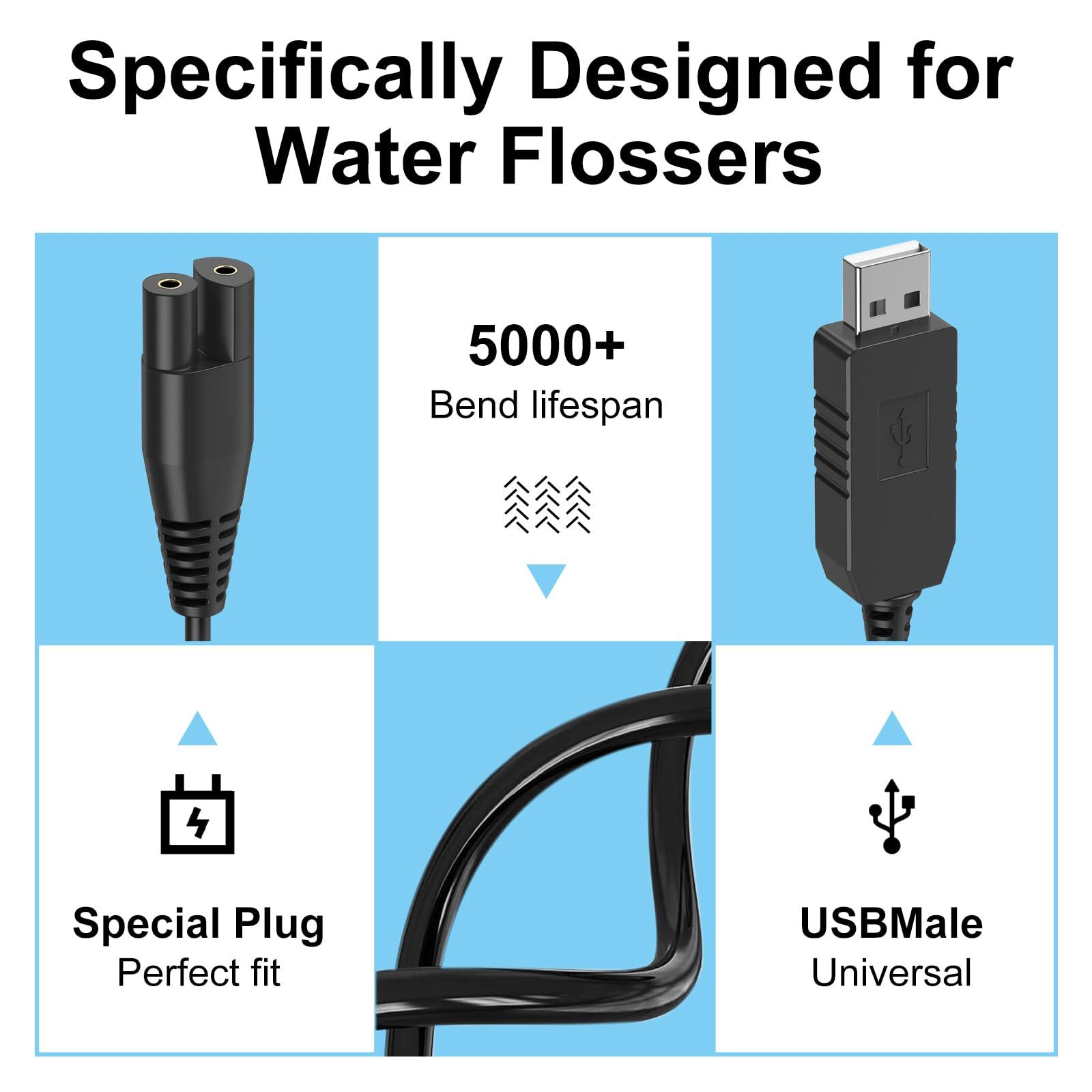 IIYL IIYL Charger Cord Replacement for Waterpik Water Flosser WP360 WP462 WP450 WF13 WP100 Water Flosser, USB Charging Cable (Black)