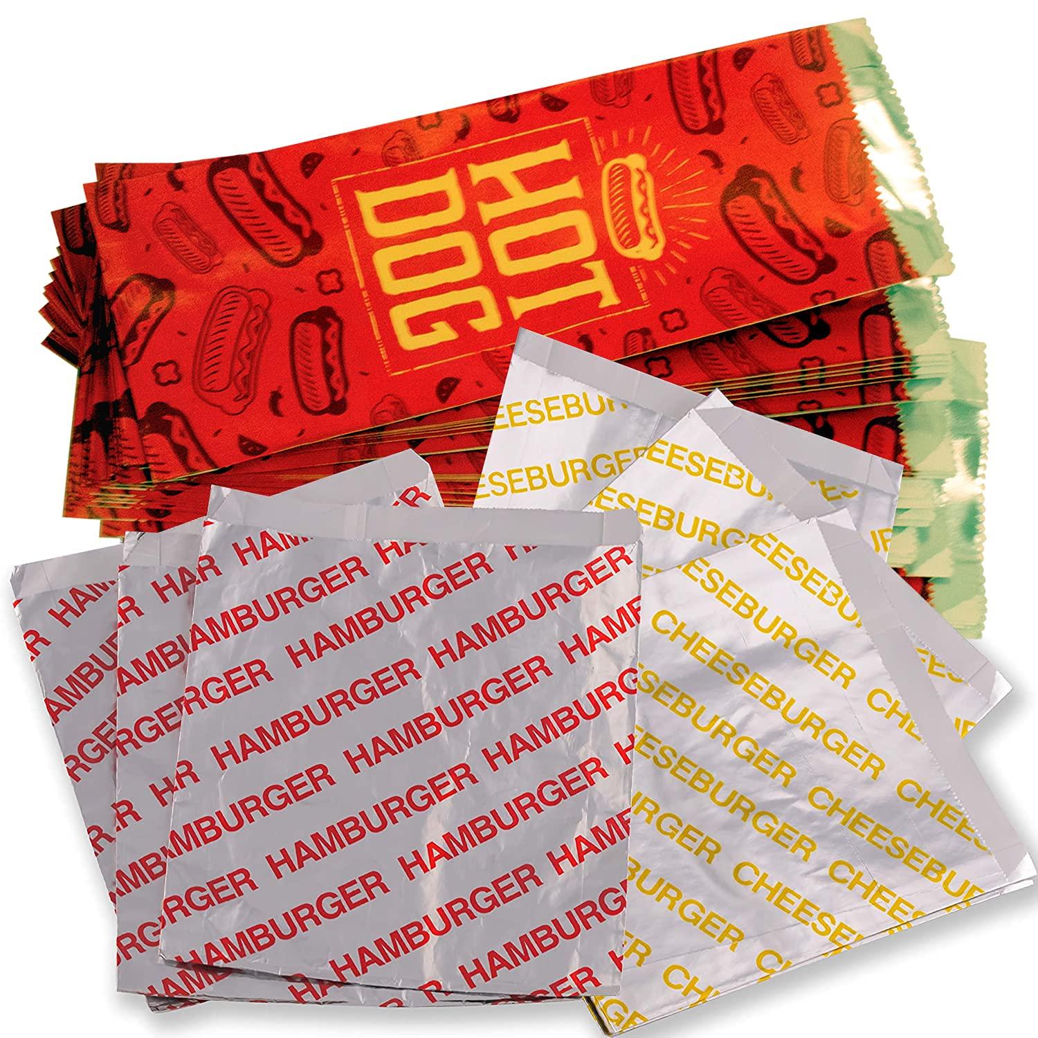 Avant Grub Retro, Restaurant Grade Grease-Proof Food Wrapper 600 Combo Pack. Heat Proof, Pro Quality Bulk Hamburger, Cheeseburger and Hot Dog Sturdy Bags. Allergen Friendly BBQ Foil Paper Supply for Themed Party