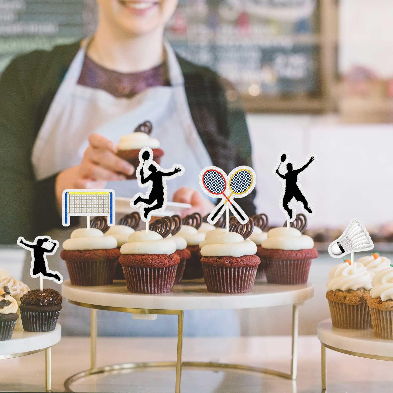 MEFENG MEFENG 18 Pcs Badminton Theme Cupcake Toppers badminton Lovers Party Supplies Sparkle Glitter Cake Decor,Sports Party Decorations- Birthday Cupcake Toppers