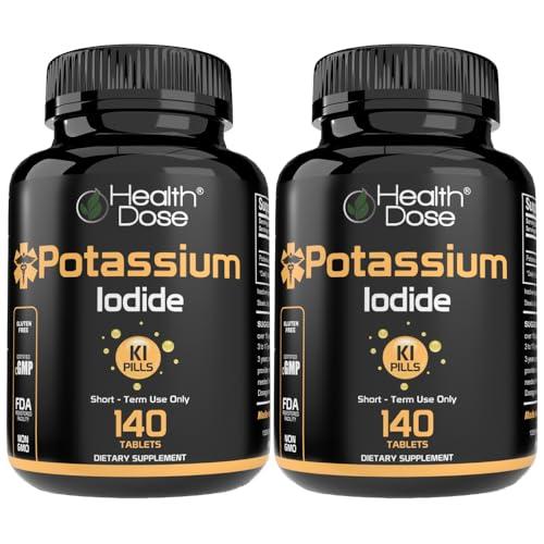 Health Dose Health Dose Potassium + Iodide (KI) Tablets 130mg 140 Tablets for Thyroid Support, Cellular Metabolism & Electrolyte Balance Non-GMO, Gluten-Free, GMP Certified, Pack of 2