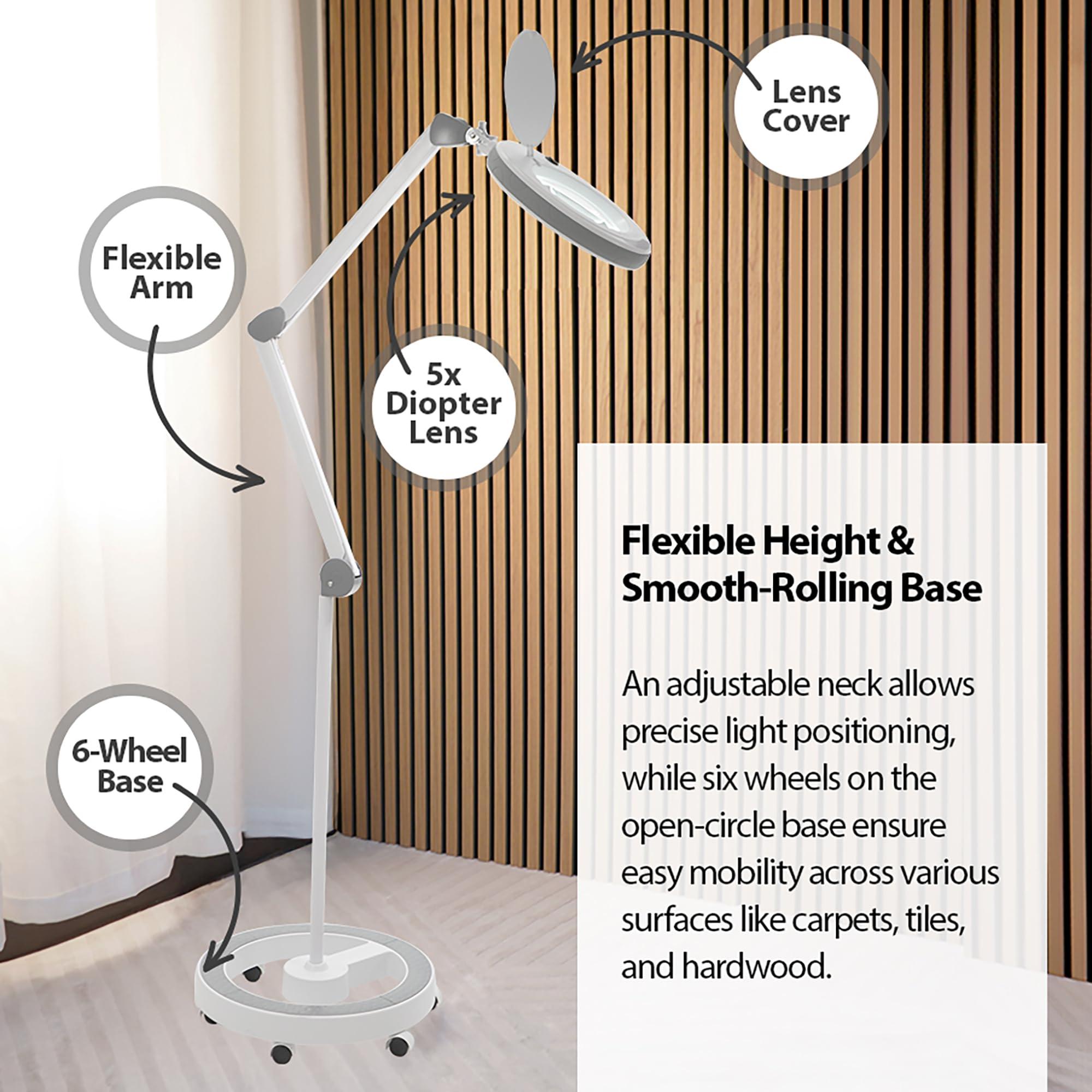 SKINACT Pro Series Moda LED (5X Diopter) Magnifying Lamp with Large Glass 5.5" Width and Touch Control Brightening Adjustment System
