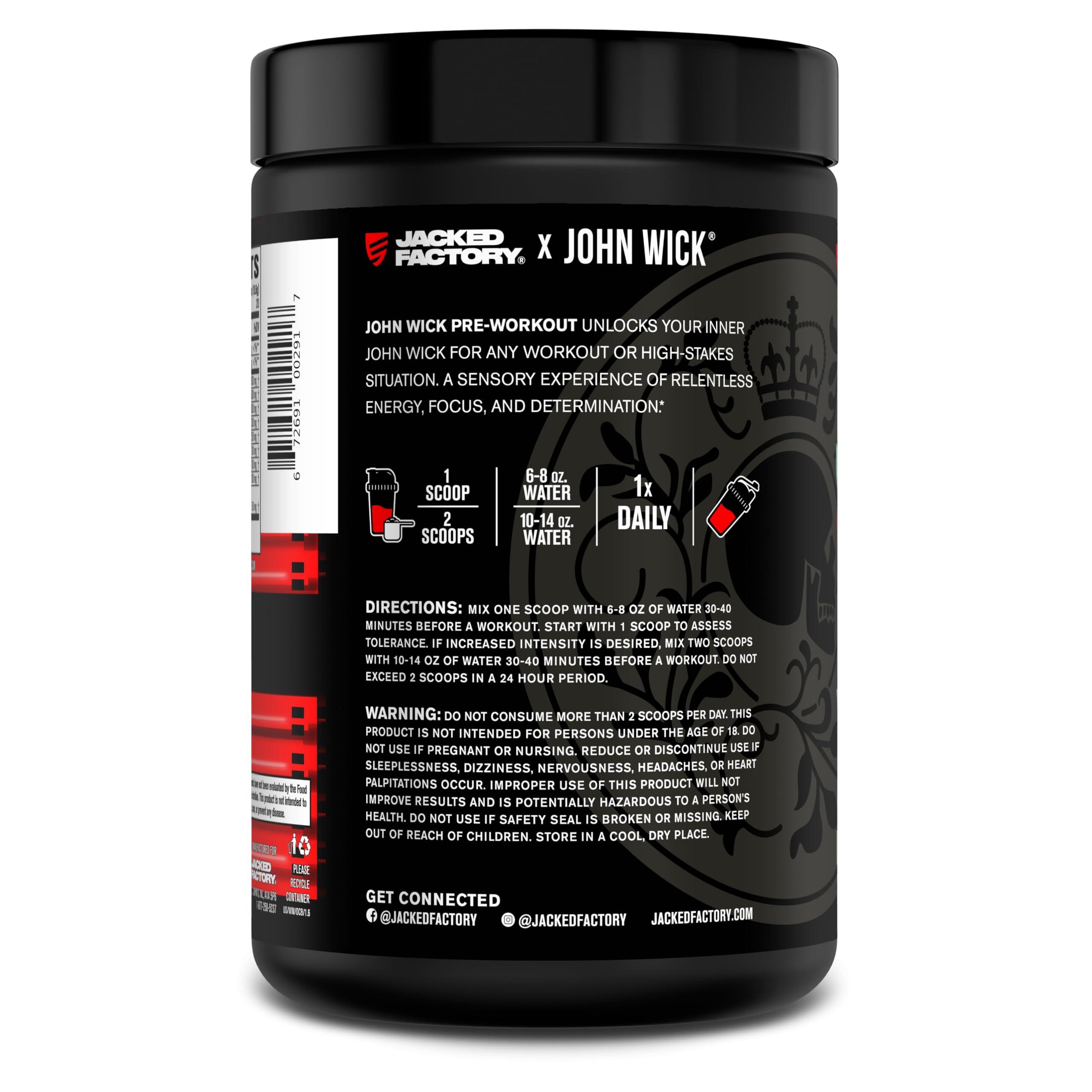 Jacked Factory Jacked Factory X John Wick - Wick Mode Pre Workout Powder - Intense Energy, Battle-Ready Focus, Unstoppable Commitment, and Sheer Will - 40 Servings, Osaka Cherry Blossom