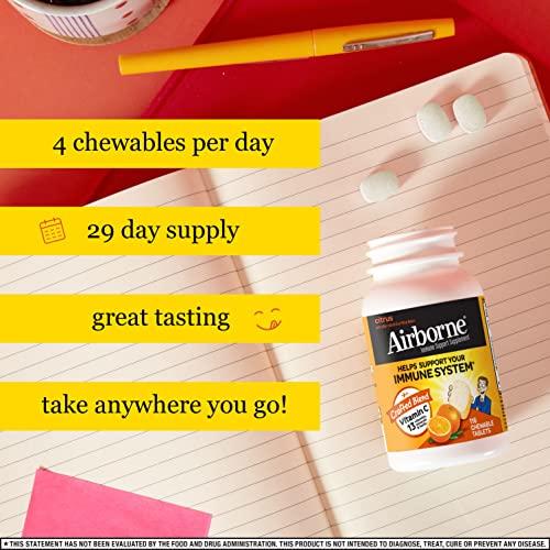 Airborne Airborne 1000mg Vitamin C Chewable Tablets with Zinc, Immune Support Supplement with Powerful Antioxidants Vitamins A C & E - (116 count bottle), Citrus Flavor, Gluten-Free