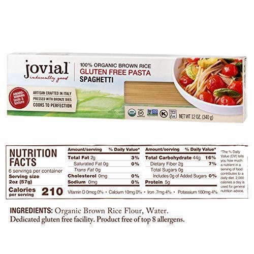 Jovial Jovial Whole Grain Brown Rice Spaghetti Pasta - Pasta Spaghetti, Spaghetti Pasta, Whole Grain Pasta, Organic Pasta, Gluten Free, Dairy Free, Brown Rice Pasta, Made in Italy - 12 Oz, 6 Pack