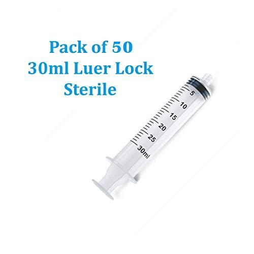Easy Glide Easy Glide 30ML 30CC Luer Lock Syringe 50 Pack, No Needle, Sterile, Great for Home Care