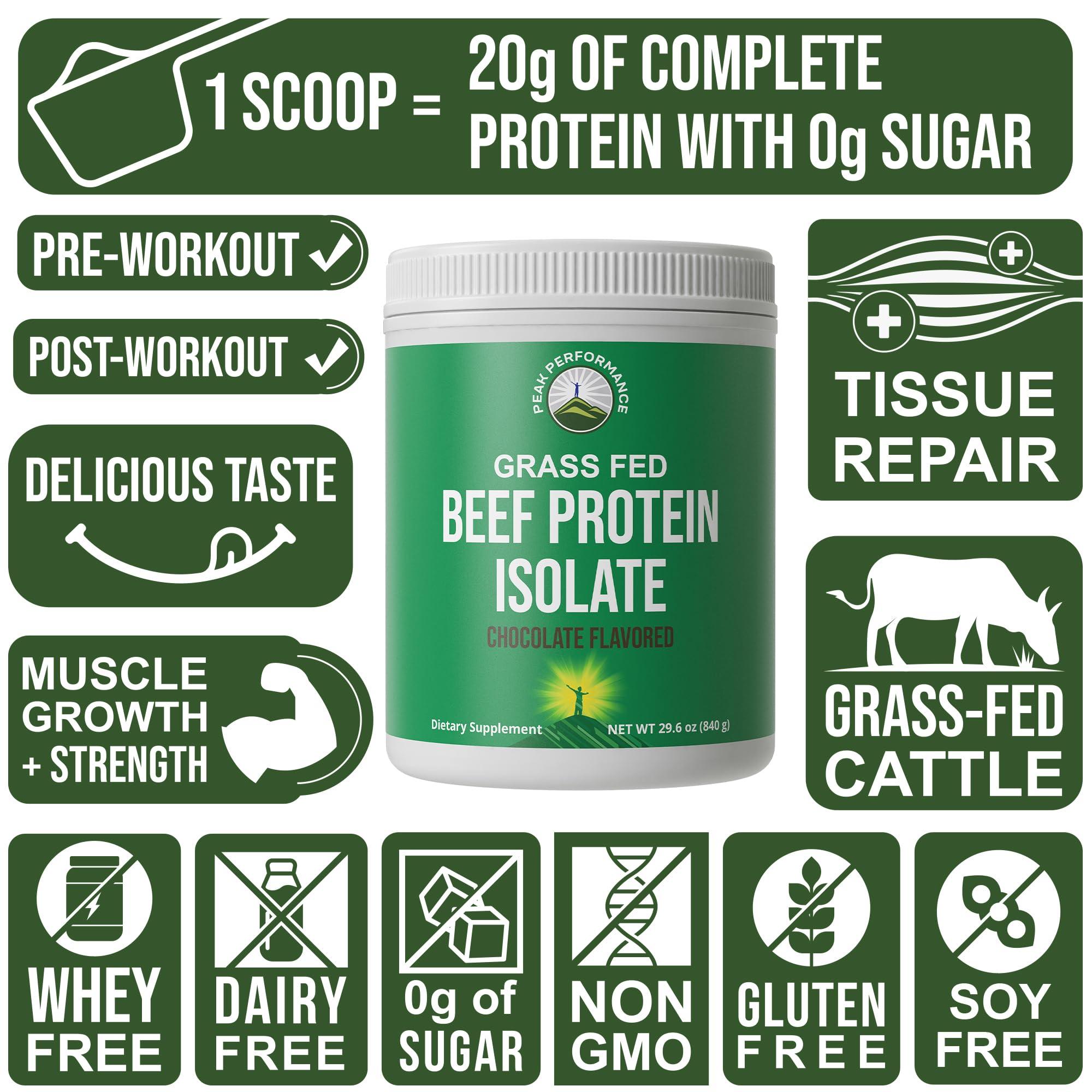 Peak Performance Grass Fed Beef Protein Powder - Lactose Free Great Tasting Beef Protein Isolate. Complete Animal Based Non Dairy Paleo Carnivore Supplement for Prime Muscle Building. No Whey. Vanilla Flavor