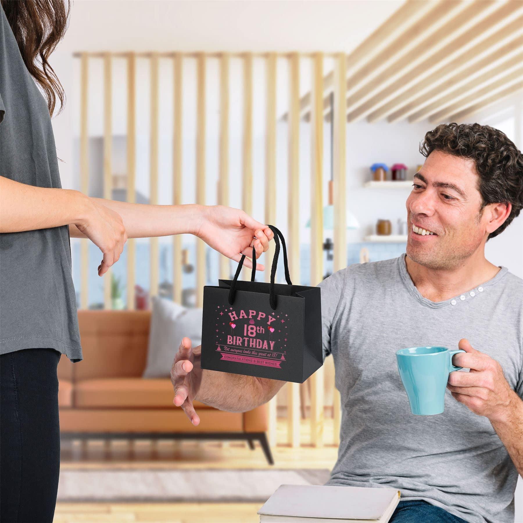 Bang Tidy Clothing 18th Birthday Gift Bags - Black Paper with Rope Handles - Eco Friendly Small Gift Bag - Looks Great - Pink