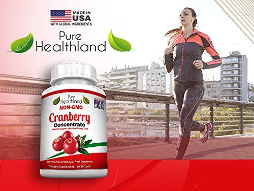 Pure Healthland Pure Healthland Non GMO Cranberry Concentrate Supplement Pills for Urinary Tract Infection UTI. Equals 12600mg Cranberries. Triple Strength for Men and Women, Easy to Swallow Softgels 1 Bottle