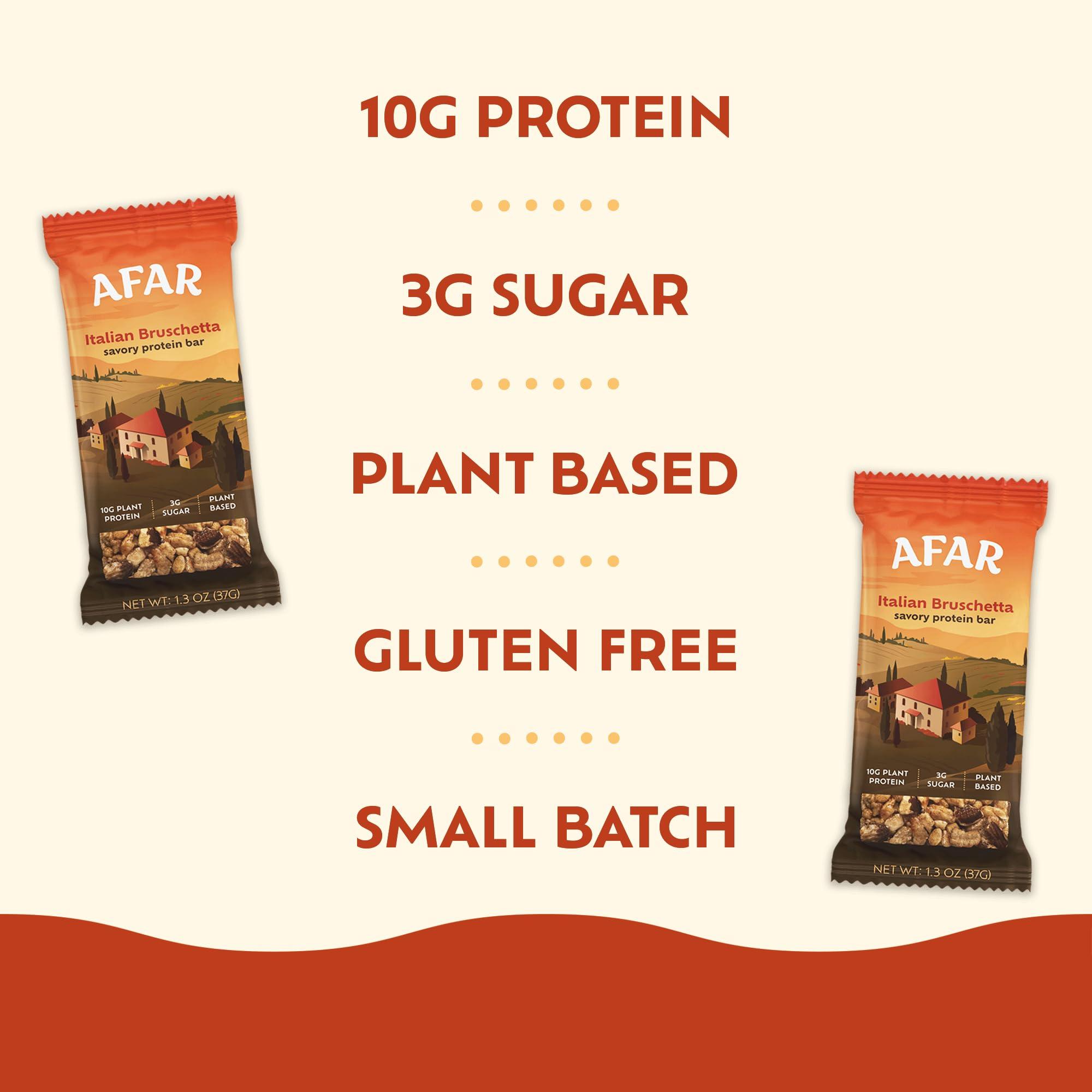 Afar Afar Savory Protein Bars Low Sugar, High Protein Healthy Snack for Adults Meal Replacement Bar Rice Crispy Texture Vegan, Gluten Free 8 Bars (Italian Bruschetta)