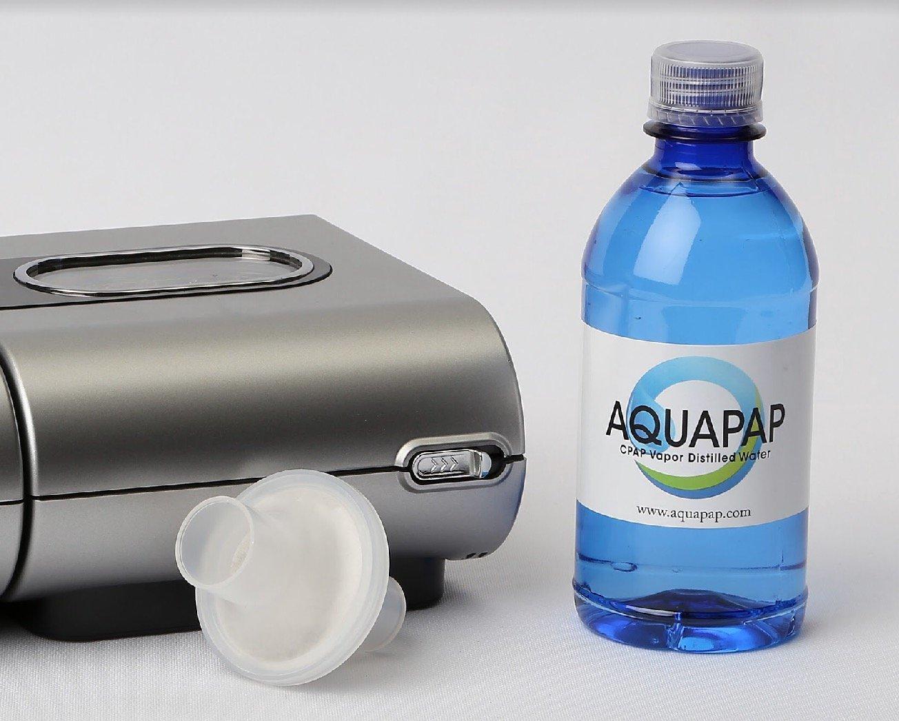 Aquapap AQUAPAP 12 Ounce 8 Pack Vapor Distilled CPAP Water | 1-2 nites per Bottle | for use with Resmed and Respironics Machines