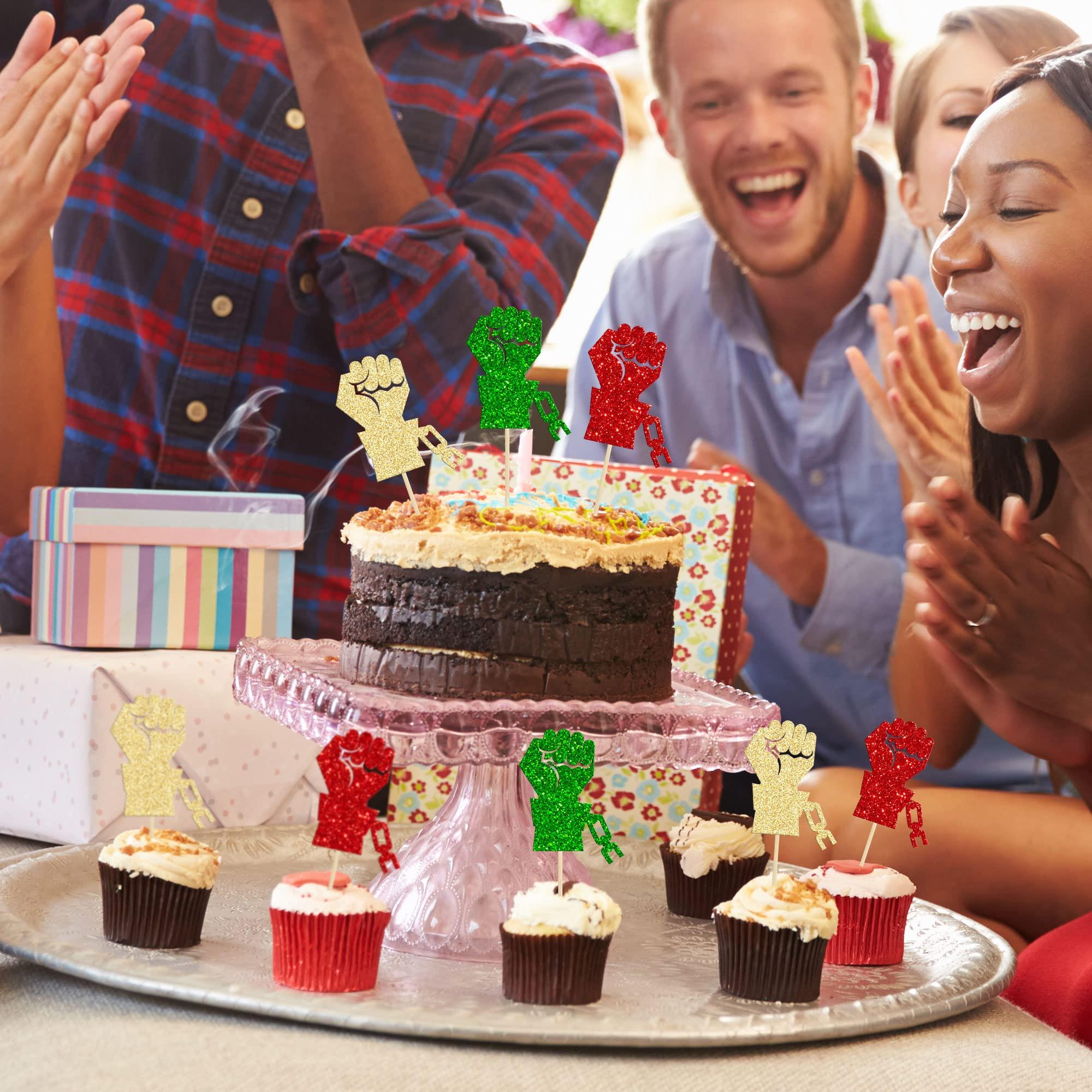 Gyufise Gyufise 24Pcs Happy Juneteenth Cupcake Toppers Juneteenth Fist Cupcake Toppers Glitter Black History Month Cake Decorations Juneteenth Decorations Happy Juneteenth Day Party Decorations