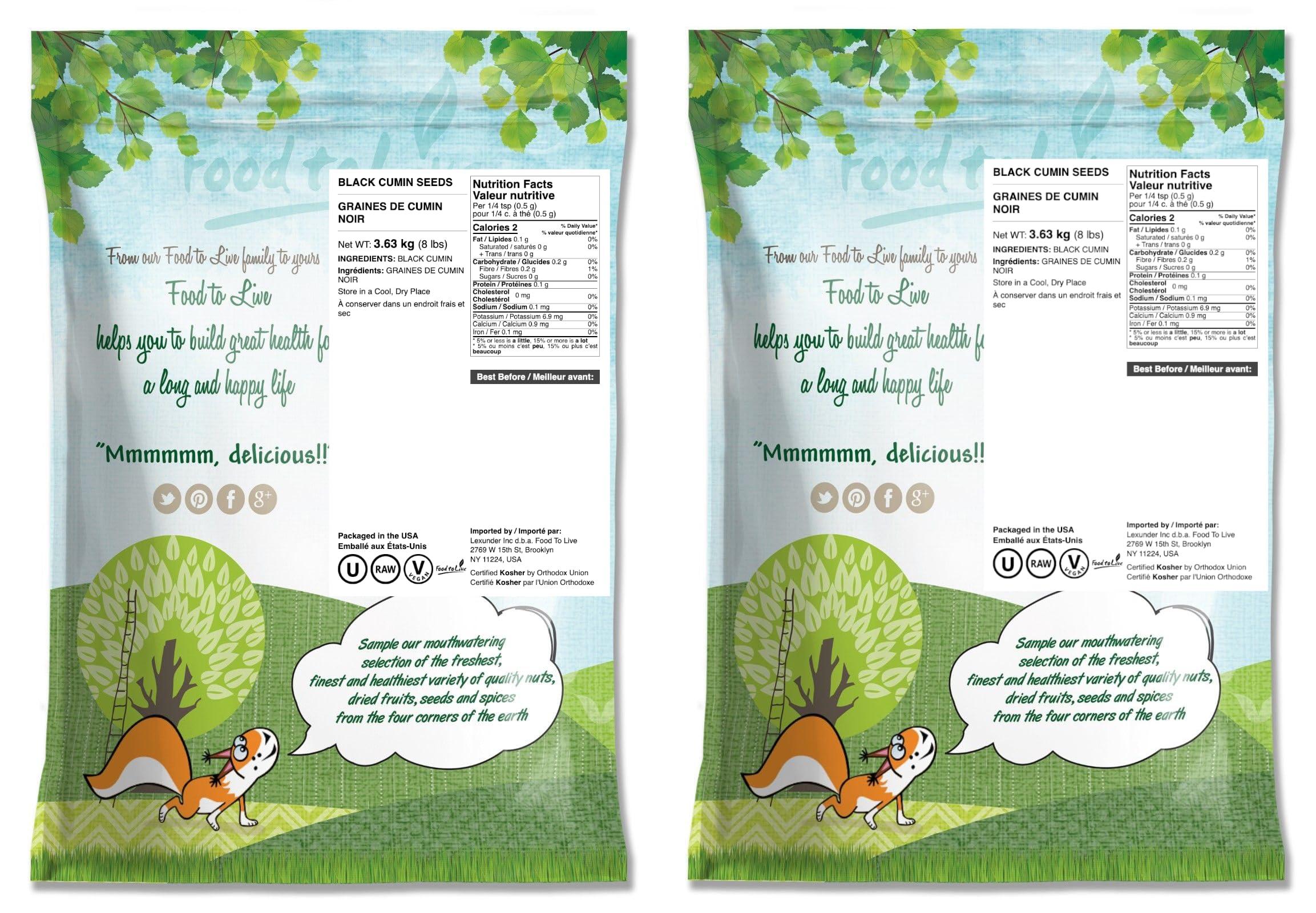 Food to Live Food to Live - Black Cumin Seeds, 16 Pounds  Whole Raw Seeds, Bulk Spice, Vegan. High in Iron, Calcium and Magnesium. Pairs well with Vegetables