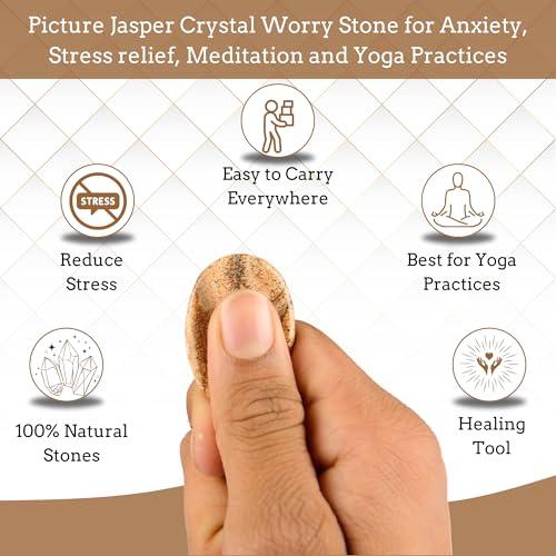 ANAYA AGATE Worry Stones Picture Jasper Crystal Thumb Worry Stone for Anguish, Stress Relaxing and Soothing Balance Stones for Meditation, Stress Relief Healing Stones and Crystals for Men and Women