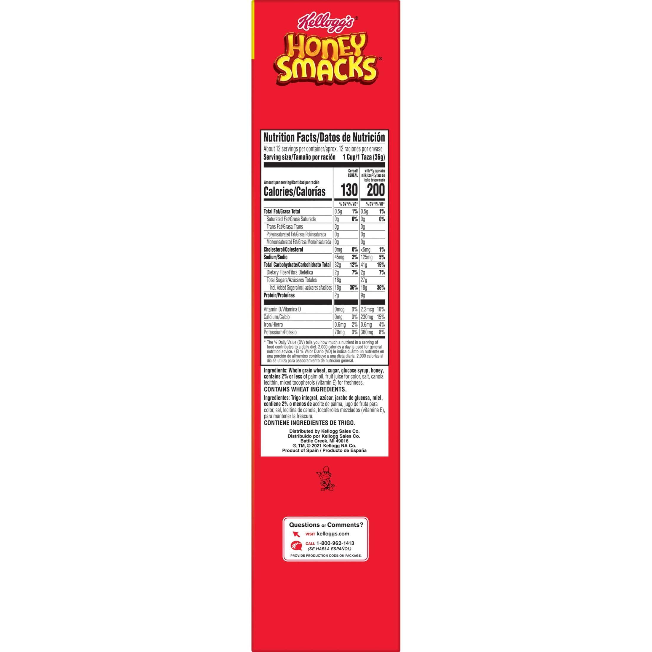 Honey Smacks Honey Smacks Breakfast Cereal, Made with Whole Grain, Kids Snacks, Large Size, Original, 15.3oz Box (1 Box)