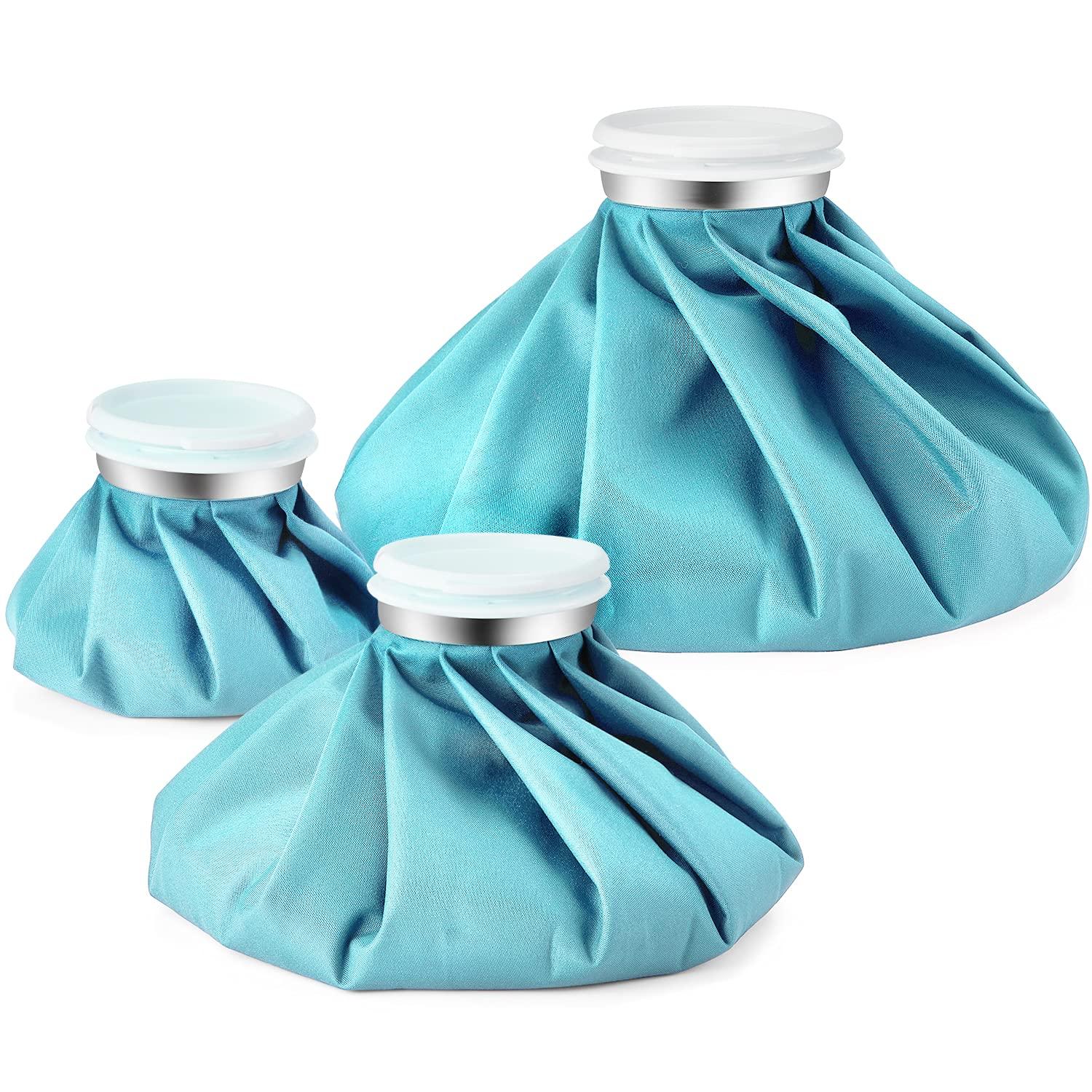 Ohuhu Ice Pack for Injuries Reusable: Ohuhu 3 Packs Ice Cold Packs Ice Bag Hot Water Hot & Cold Therapy Pain Relief for Knee Leg Injury No-Leak Breathable Waterproof Ice Bags 3 Sizes 6\"/9\"/11\", Light Blue