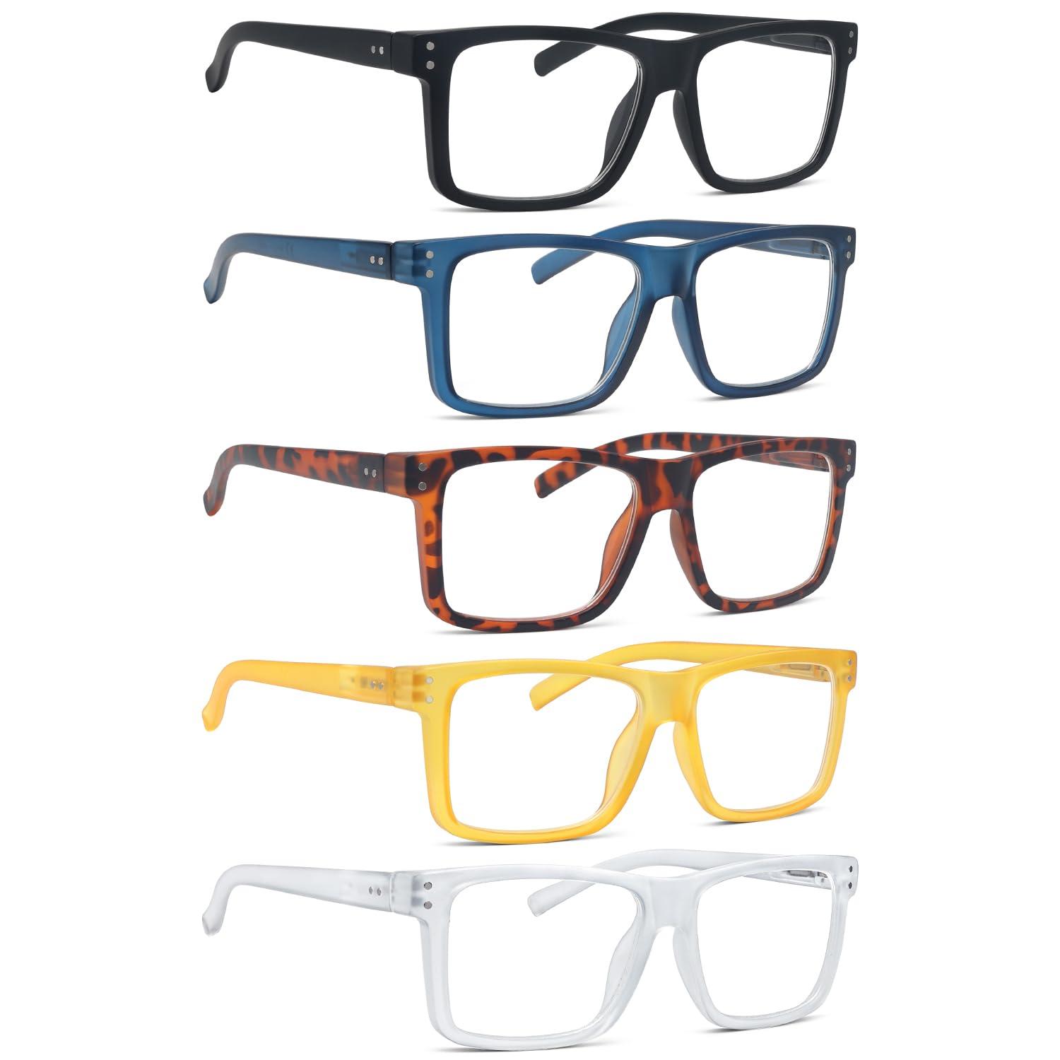 LUR Oversized Reading Glasses for Men 4.0 Large Square Readers Women 5 Pack Cheaters Glasses with Spring Hinges