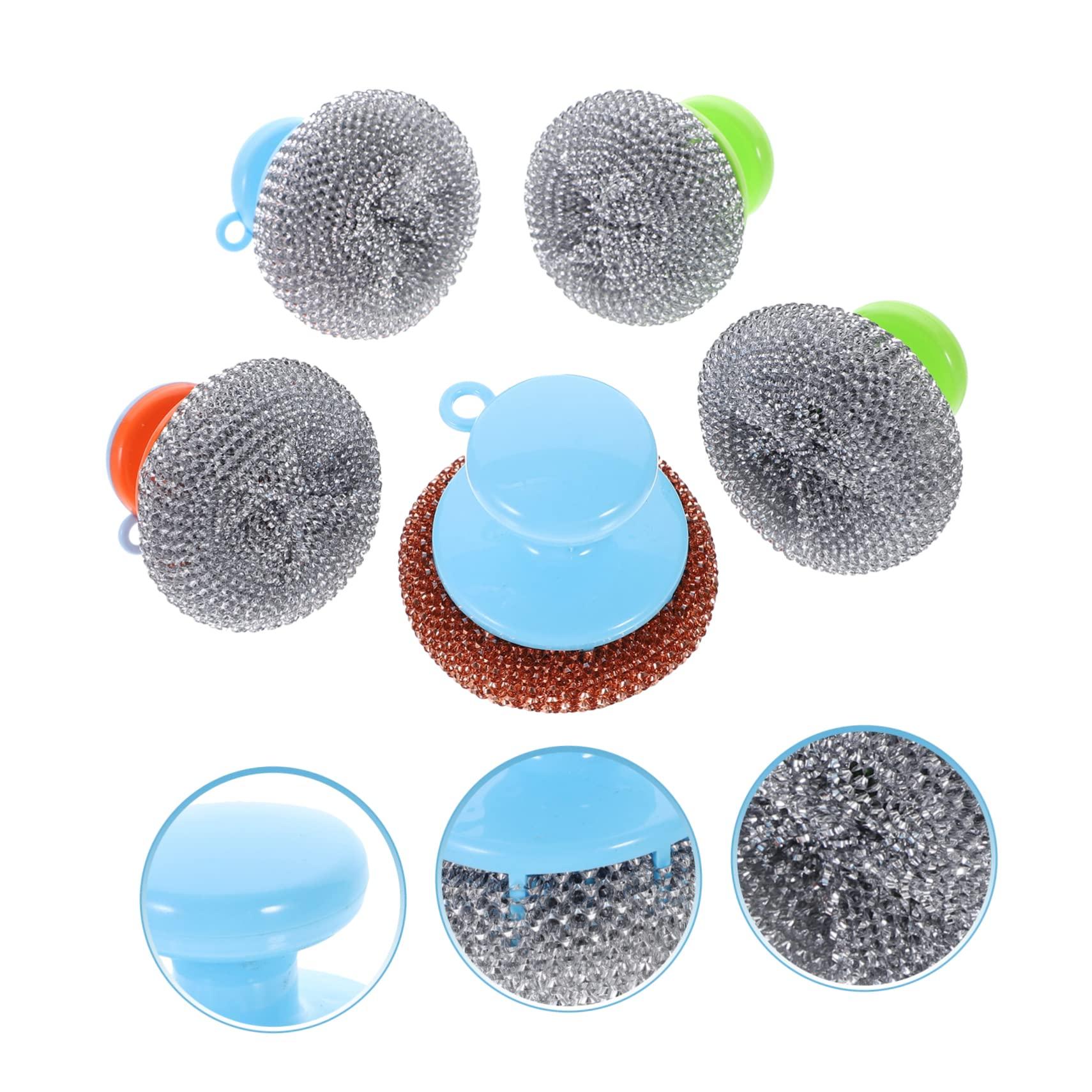 Healifty 10 Sets Wire Brush Handle Dish Brush Kitchen Cleaning Brush Stainless Steel Scrubber Wire Ball with Handle Pot Scrubber Scrub Brush for Pot Dish Clean Brush Home Pot Washing Tool