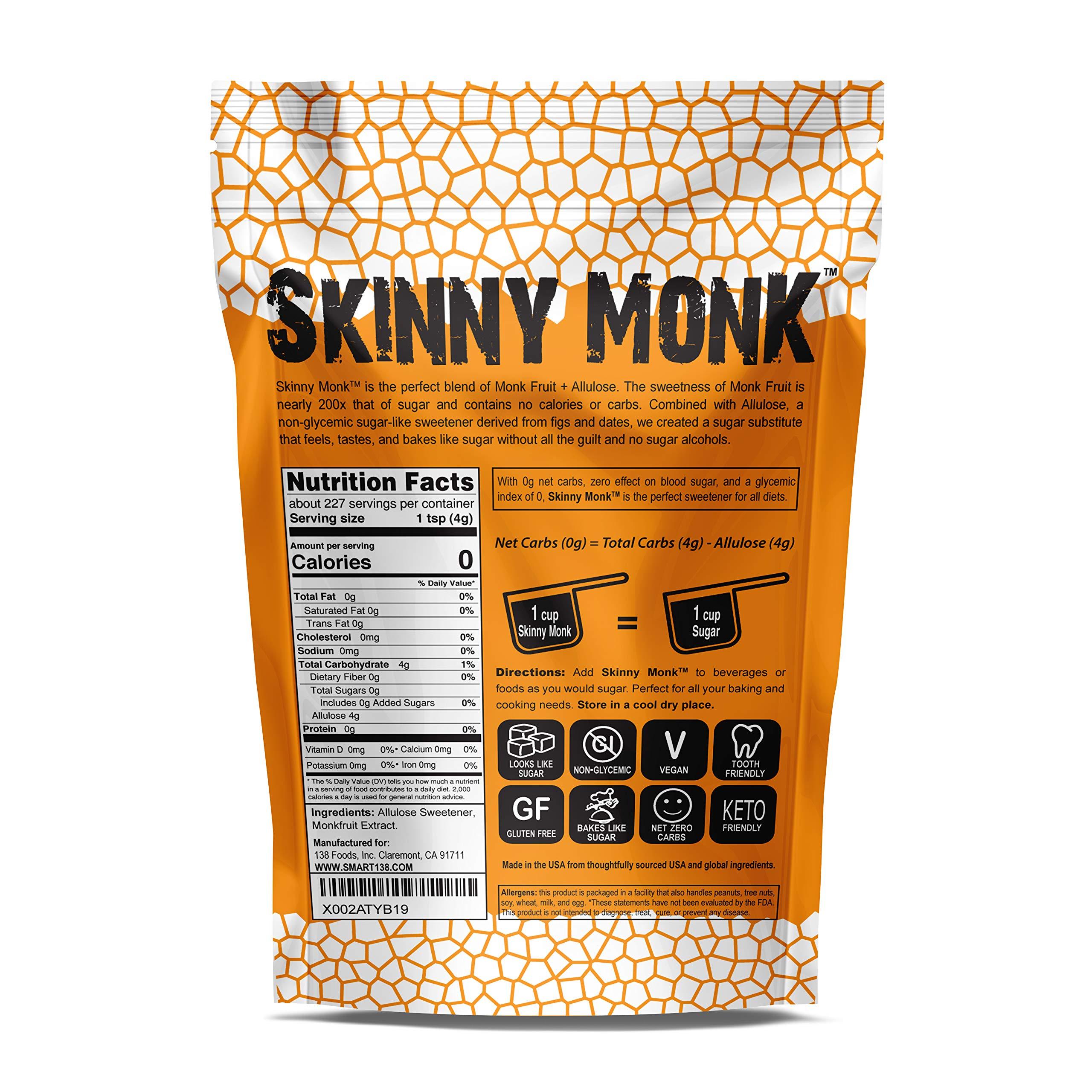Smart138 Skinny Monk - Allulose Sweetener w/Monkfruit, 1:1 Sugar Substitute, Keto Friendly, Zero Net Carbs, Non-Glycemic(Granular, 32oz)