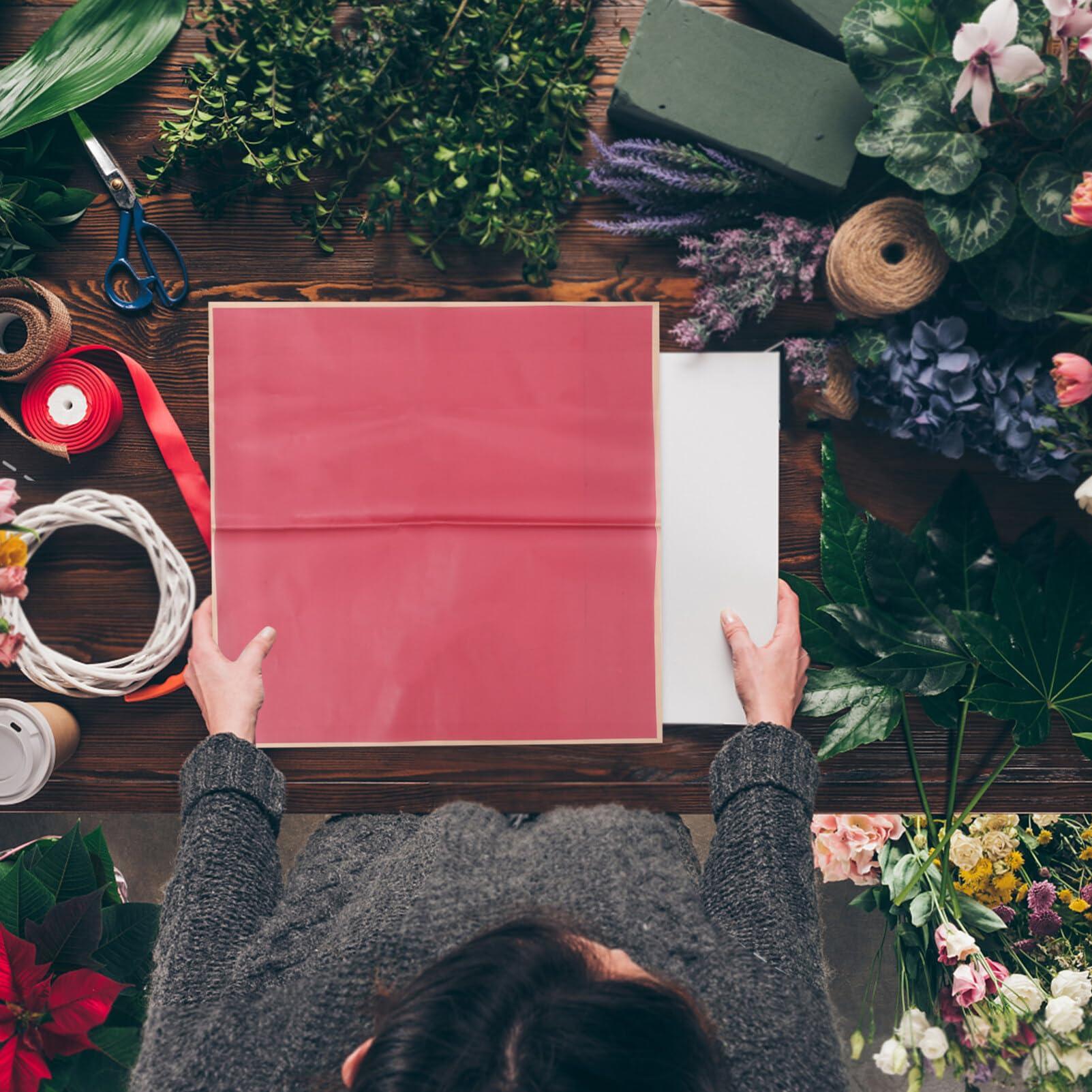 SEWACC Flower Wrapping Paper, 20 Sheets Gold Edge Floral Wrapping Paper Florist Supplies Pure Color Flower Bouquet Packaging Paper Valentines Day Weddings Party