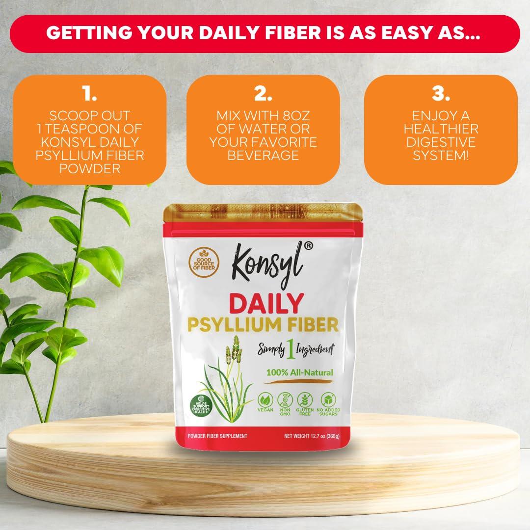 Konsyl Konsyl Daily Psyllium Fiber 360g / 12.7oz - Non-GMO, Vegan, Keto-Friendly, Fiber Supplement Powder - Supports Digestive Health