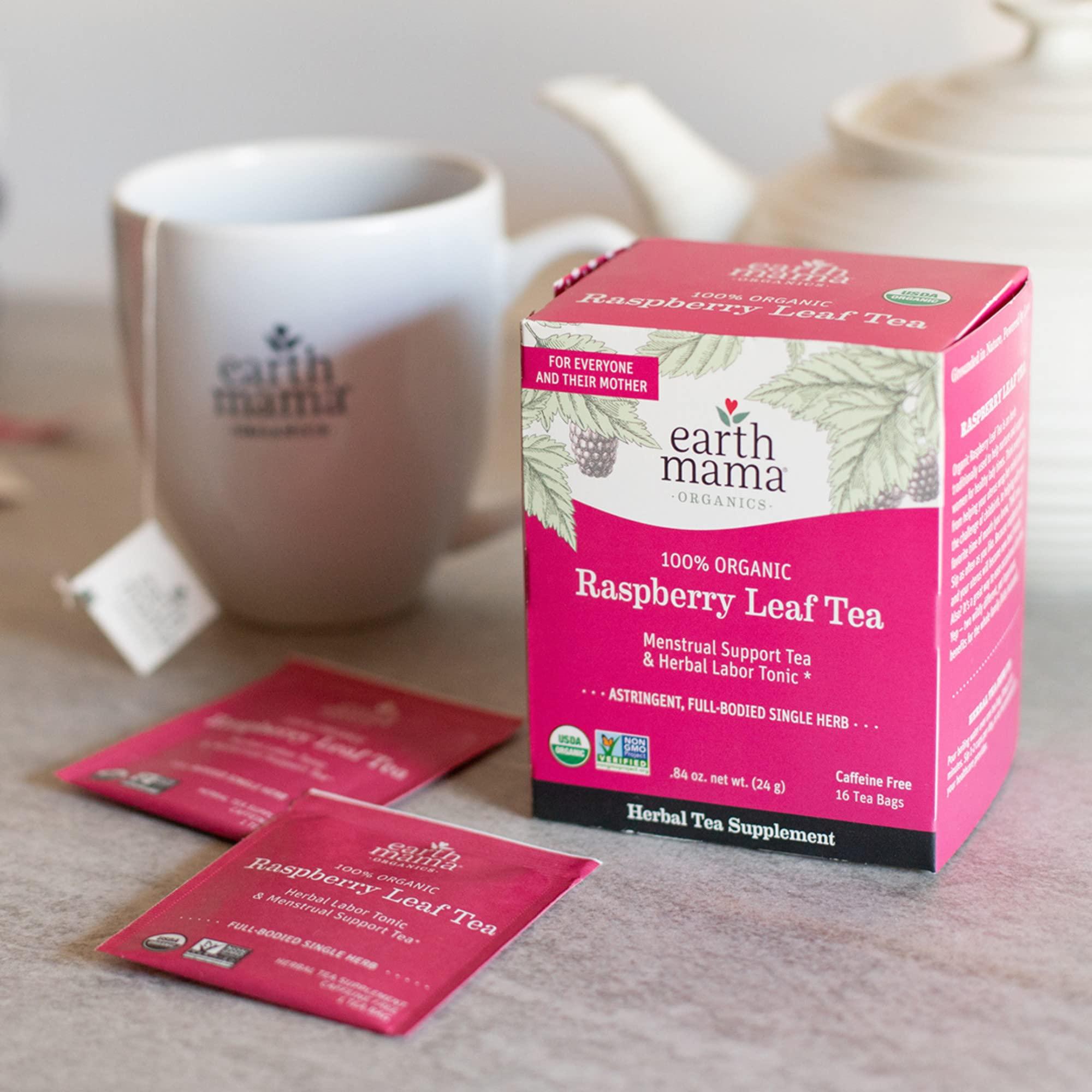 Earth Mama Earth Mama Organic Raspberry Leaf Tea Bags | Labor Tonic & Menstrual Support Herbal Tea, Red Raspberry Leaf Tea for Pregnancy & Postpartum Care Recovery, Caffeine Free Tea, Non GMO, (16 Teabags)