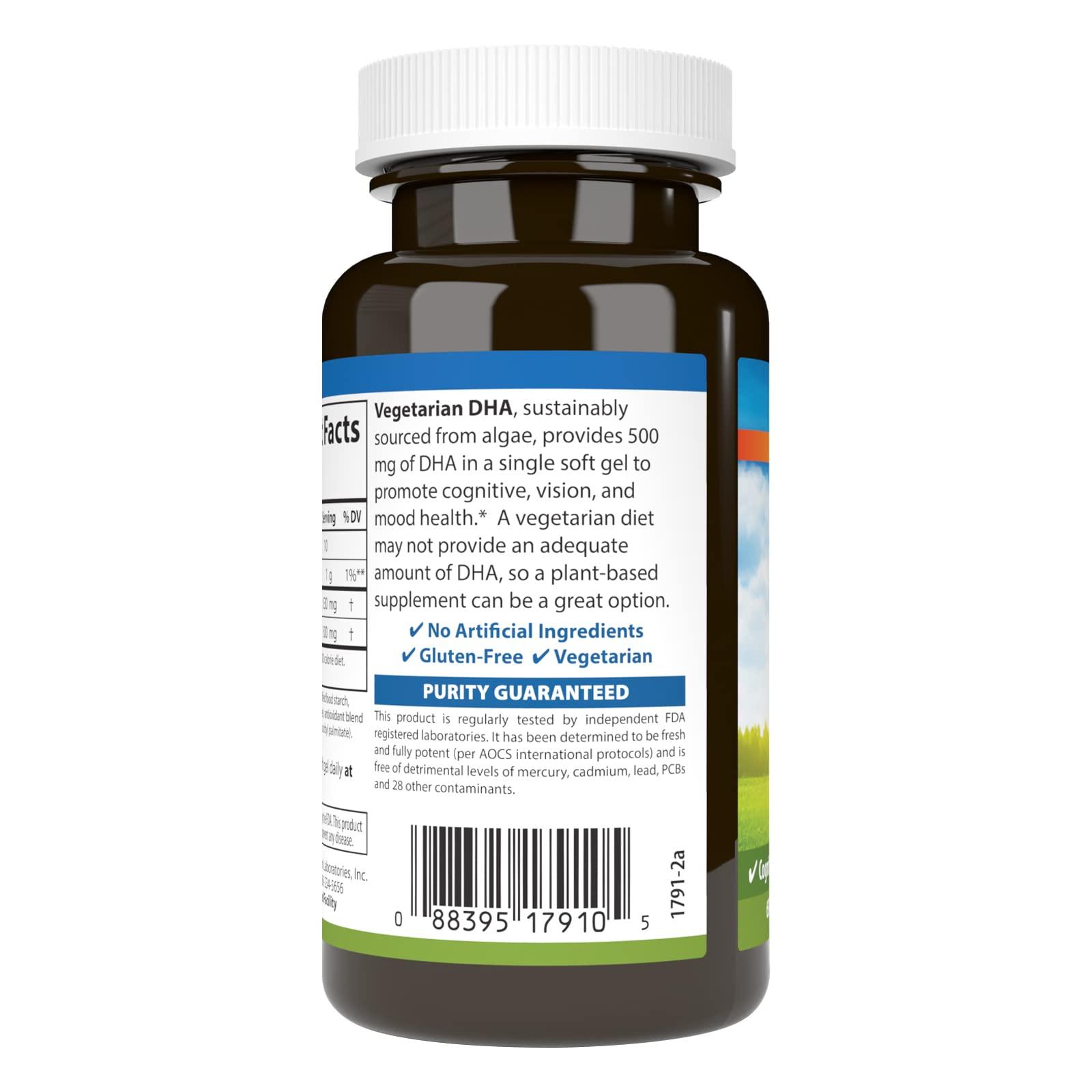 Carlson Carlson - Vegetarian DHA, 500 mg DHA, Plant Based, Sustainably Sourced from Algae, Brain Support, Mood Health, 60 Softgels